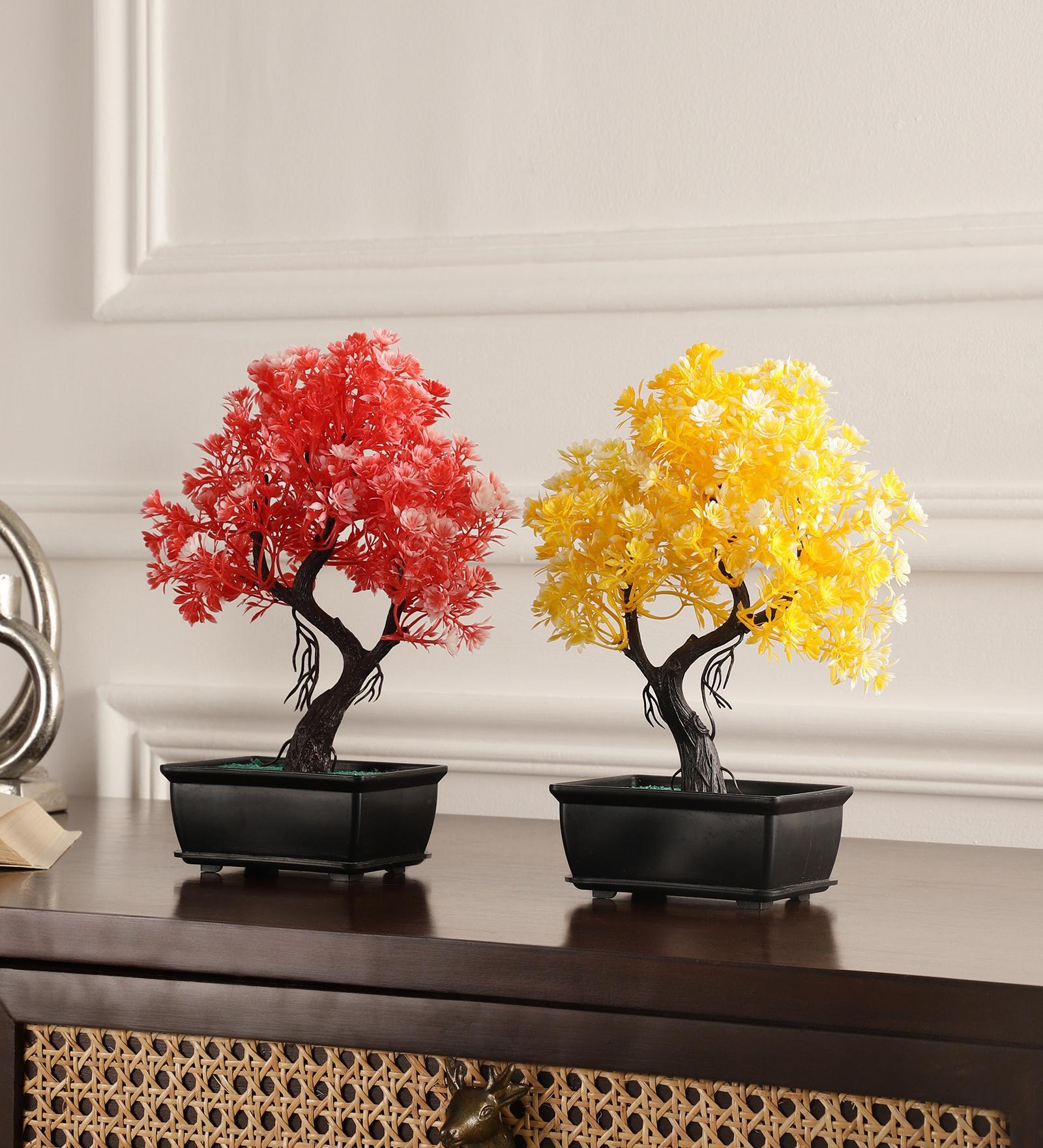Buy Red & Yellow Plastic & Polyester (Set of 2) Artificial Plant With