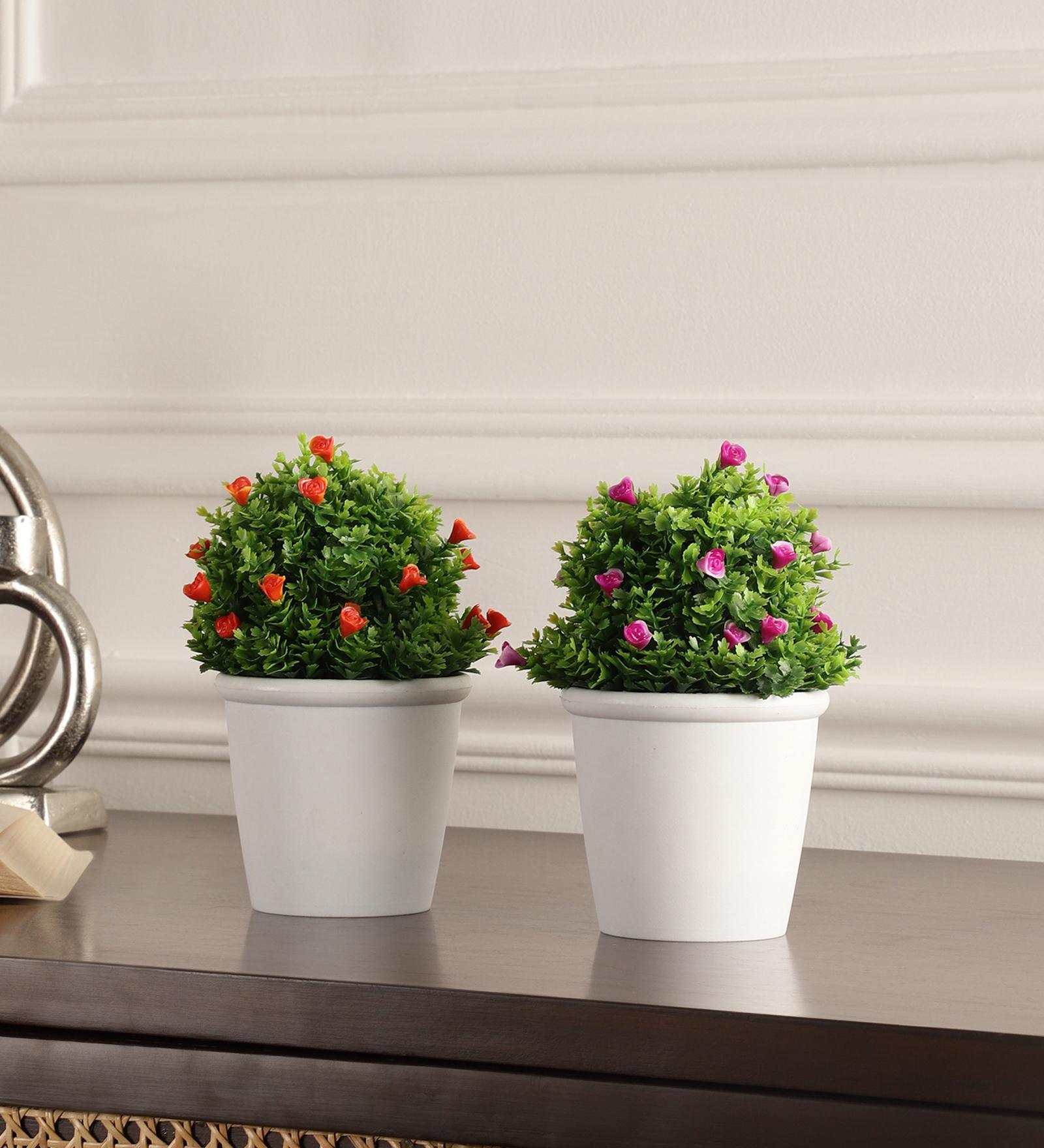 Buy Red & Purple Plastic & Polyester (Set of 2) Artificial Plant With
