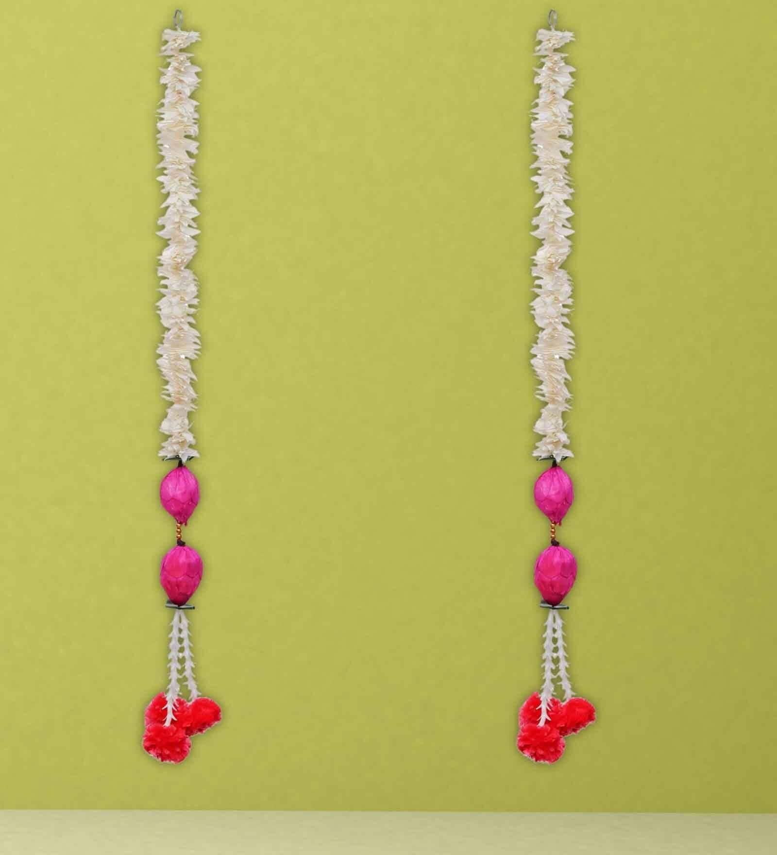 White & Pink Plastic Pink Lotus & White Red Artificial Flowers Hanging (Set of 2)