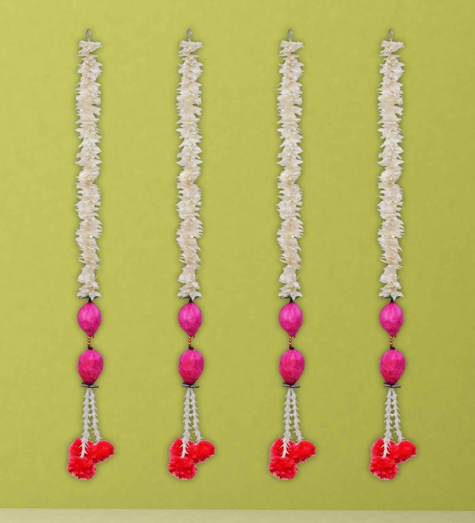 White & Pink Plastic Pink Lotus & White Red Artificial Flowers Hanging (Set of 4)
