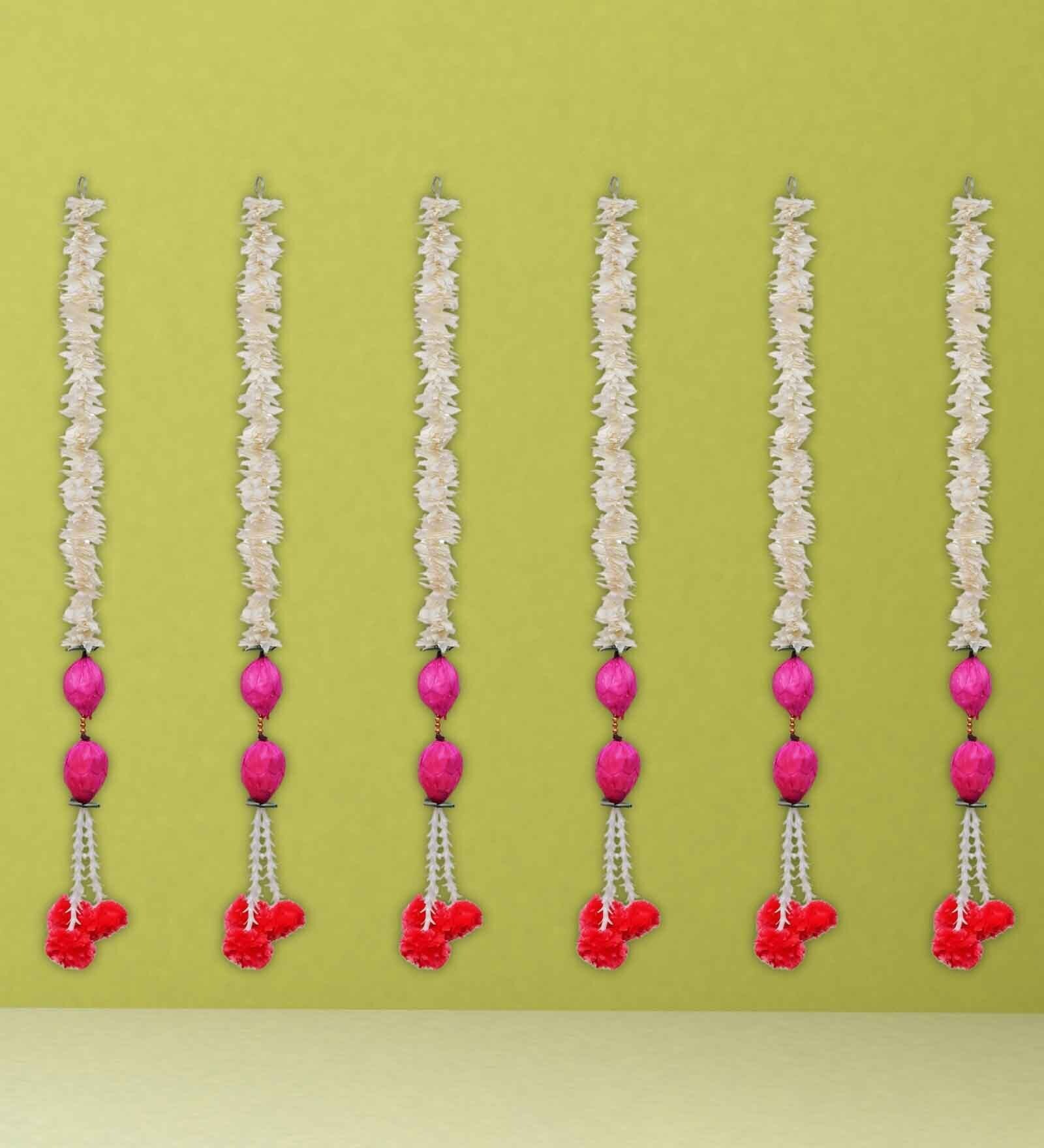 White & Pink Plastic Pink Lotus & White Red Artificial Flowers Hanging (Set of 6)