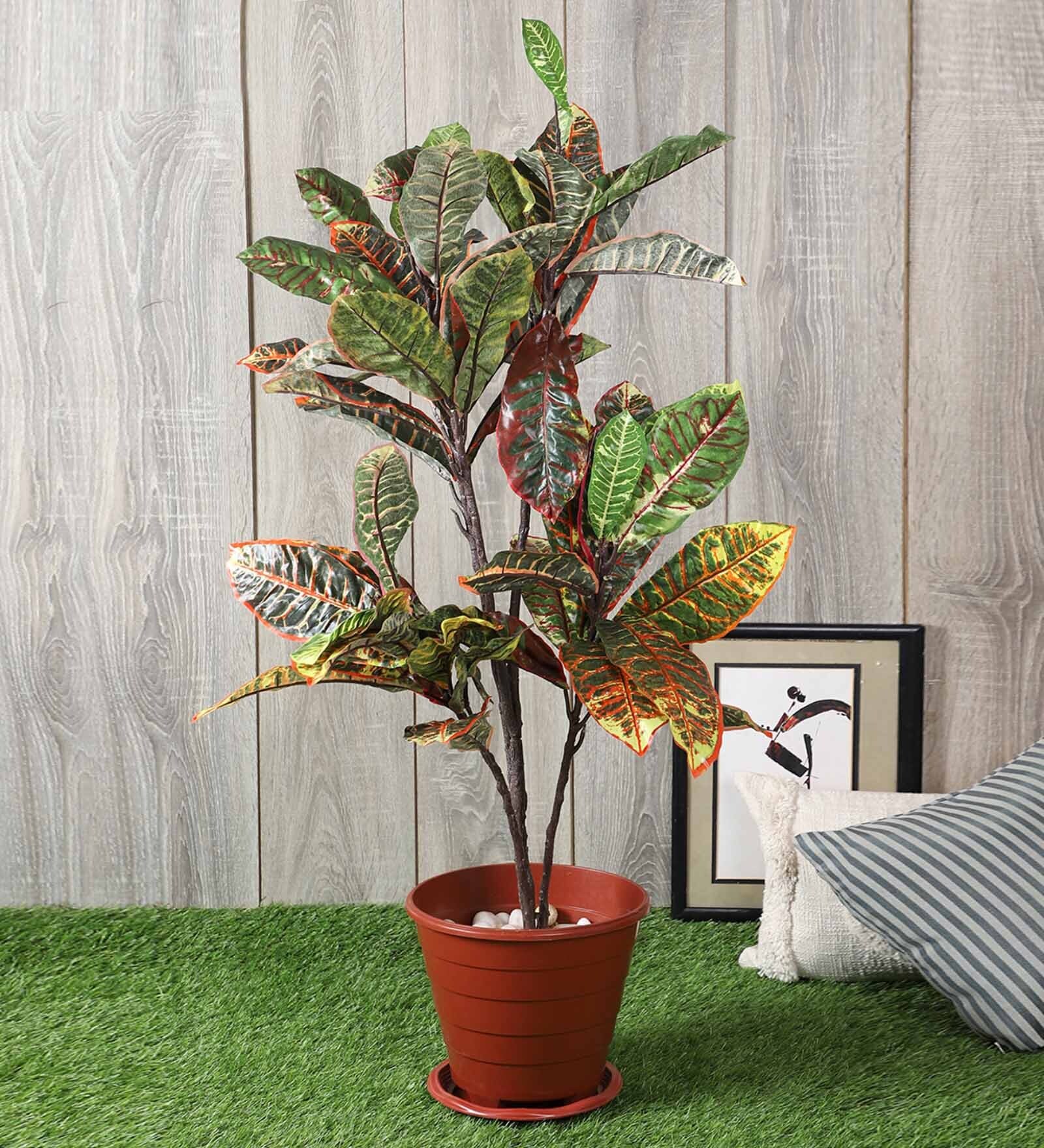 Multicolour Polyester Artificial Croton Plant Without Pot