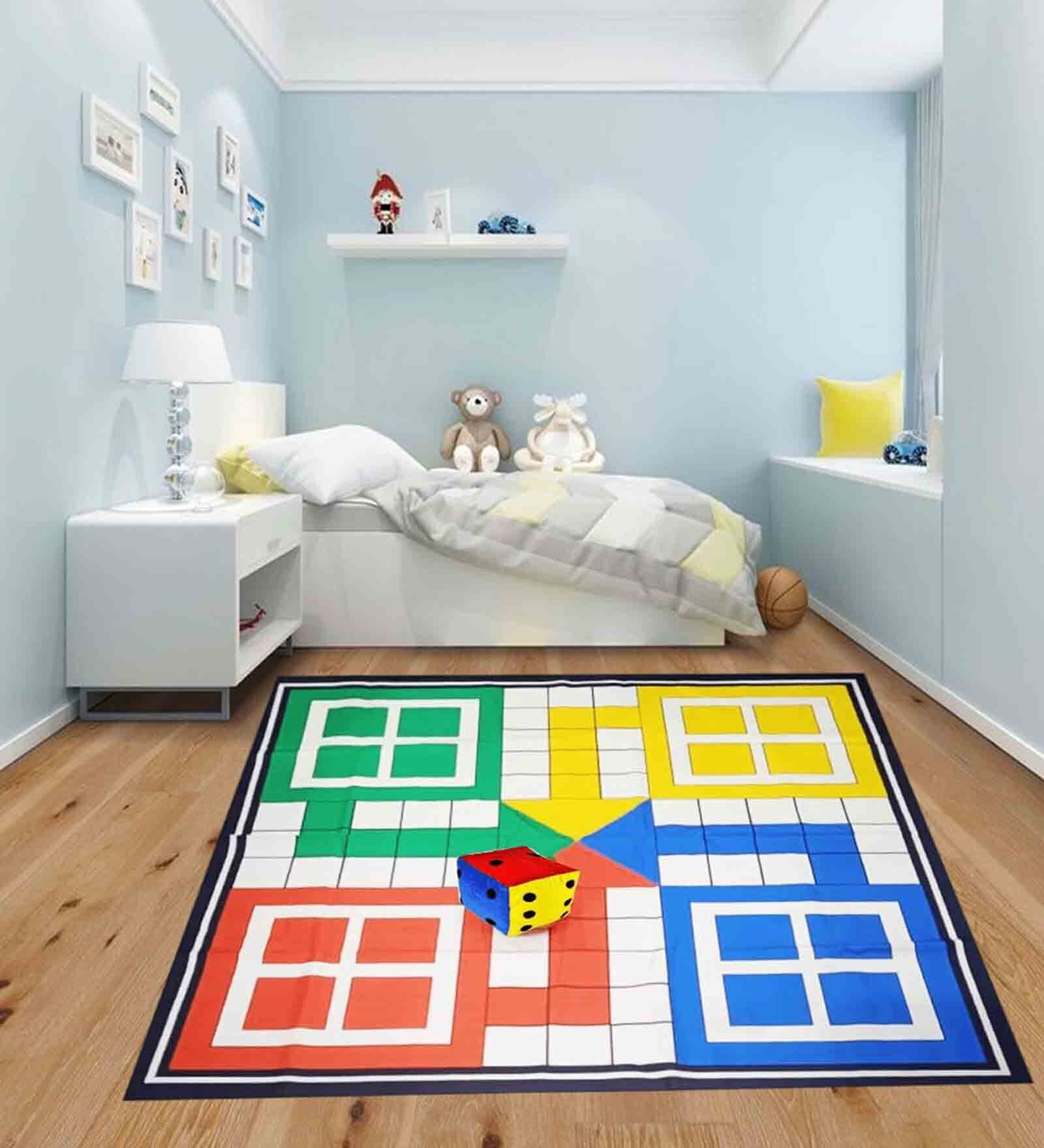 Multicolour Big Ludo Game Polyester 4 X 4 Feet Kids Playmat