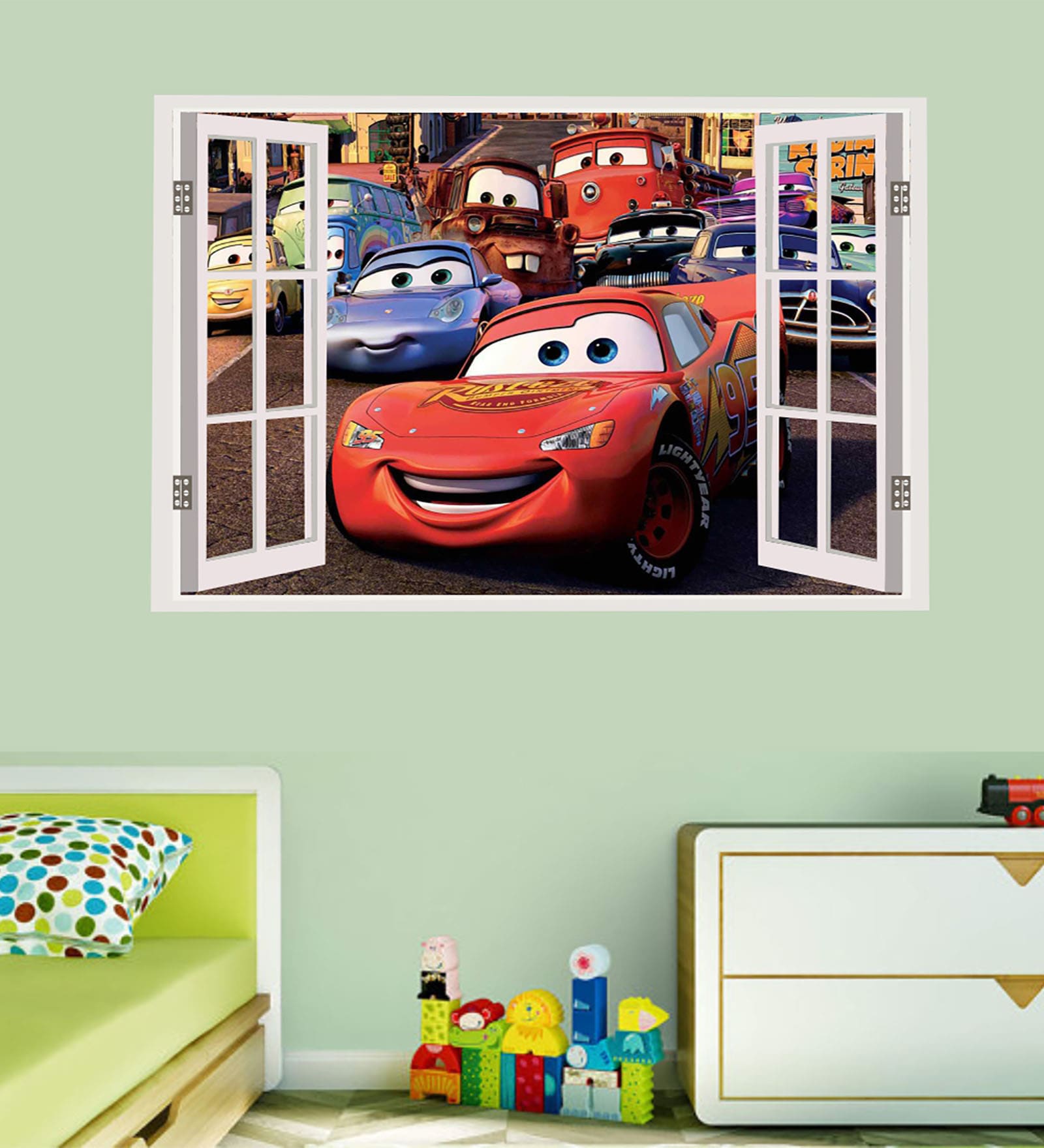 Multicolour Pvc Vinyl Disney Cars Window Illusion Wall Sticker