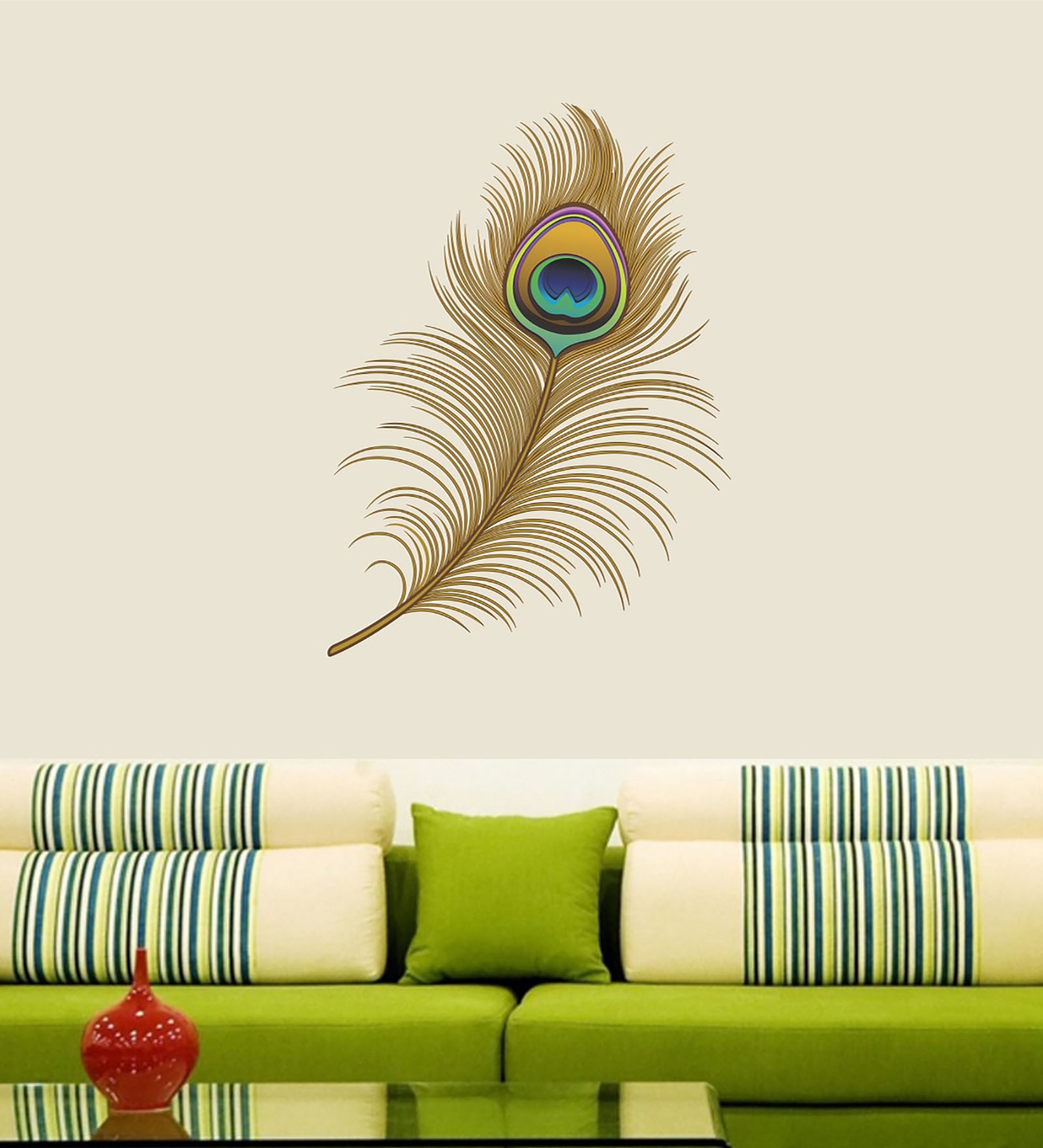 Multicolour Pvc Vinyl Peacock Feather Wall Sticker