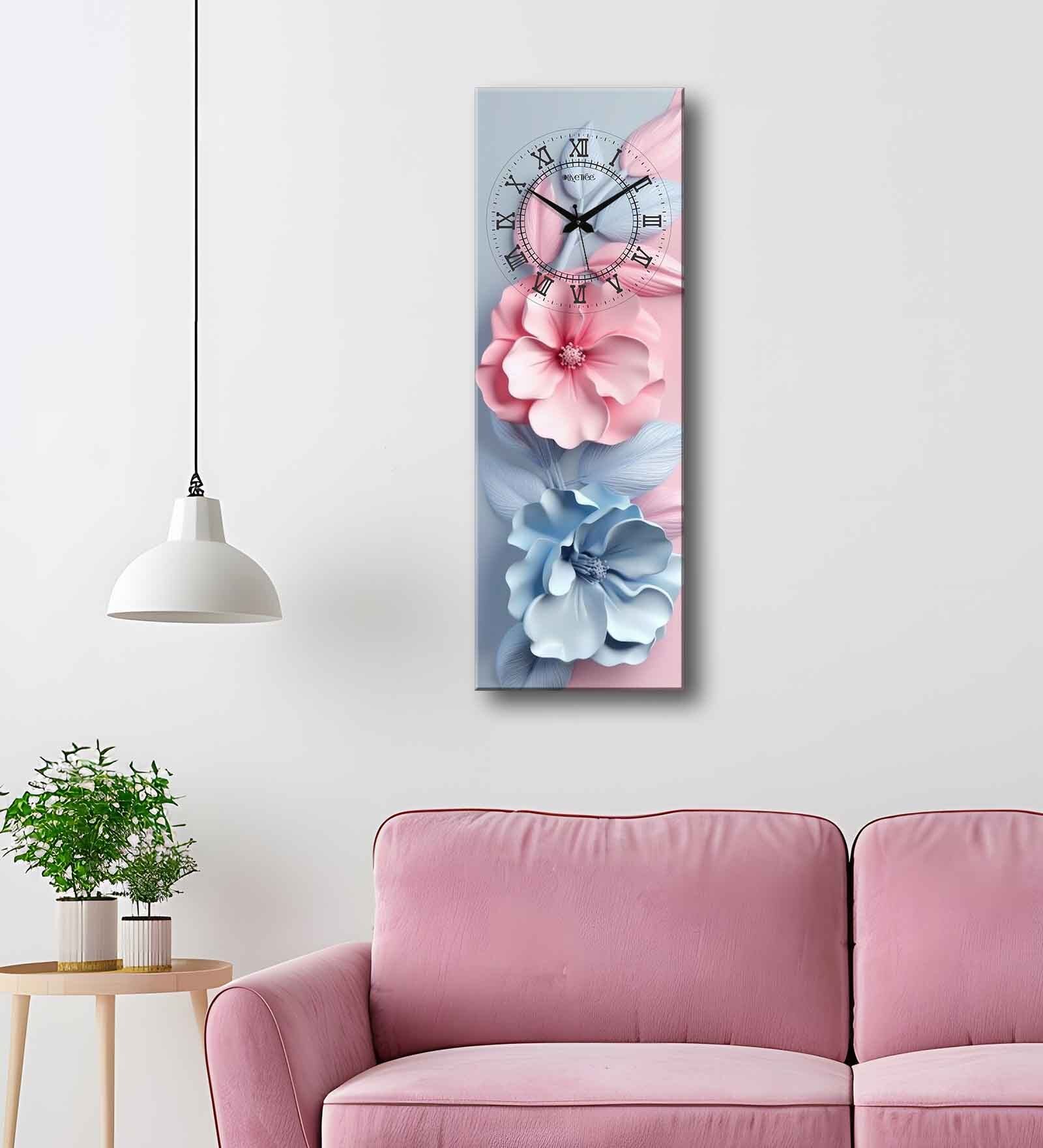 Multicolour Rectangle 24 Inches Wooden Wall Clock (floral)