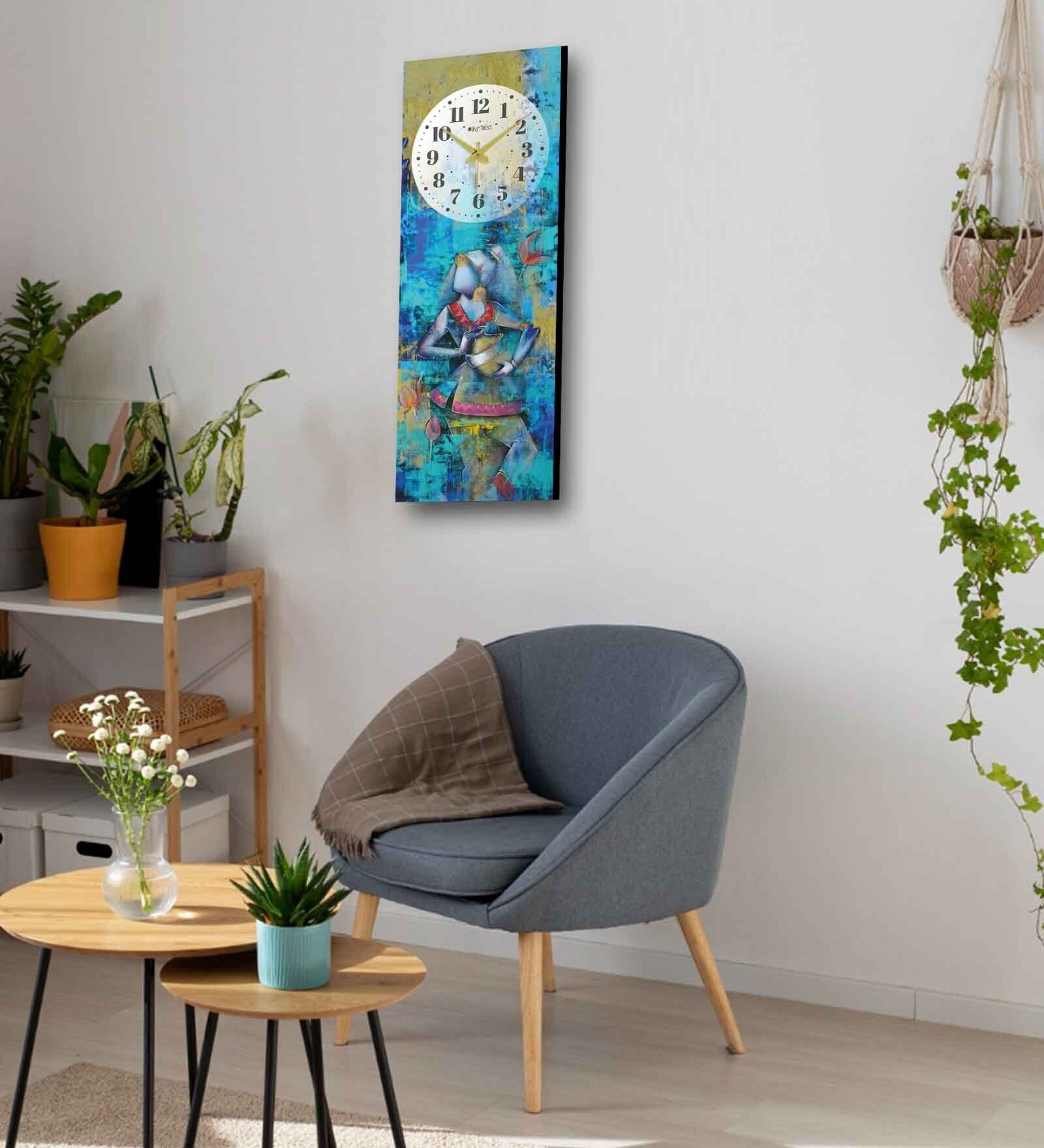 Multicolour Rectangle 24 Inches Wooden Wall Clock