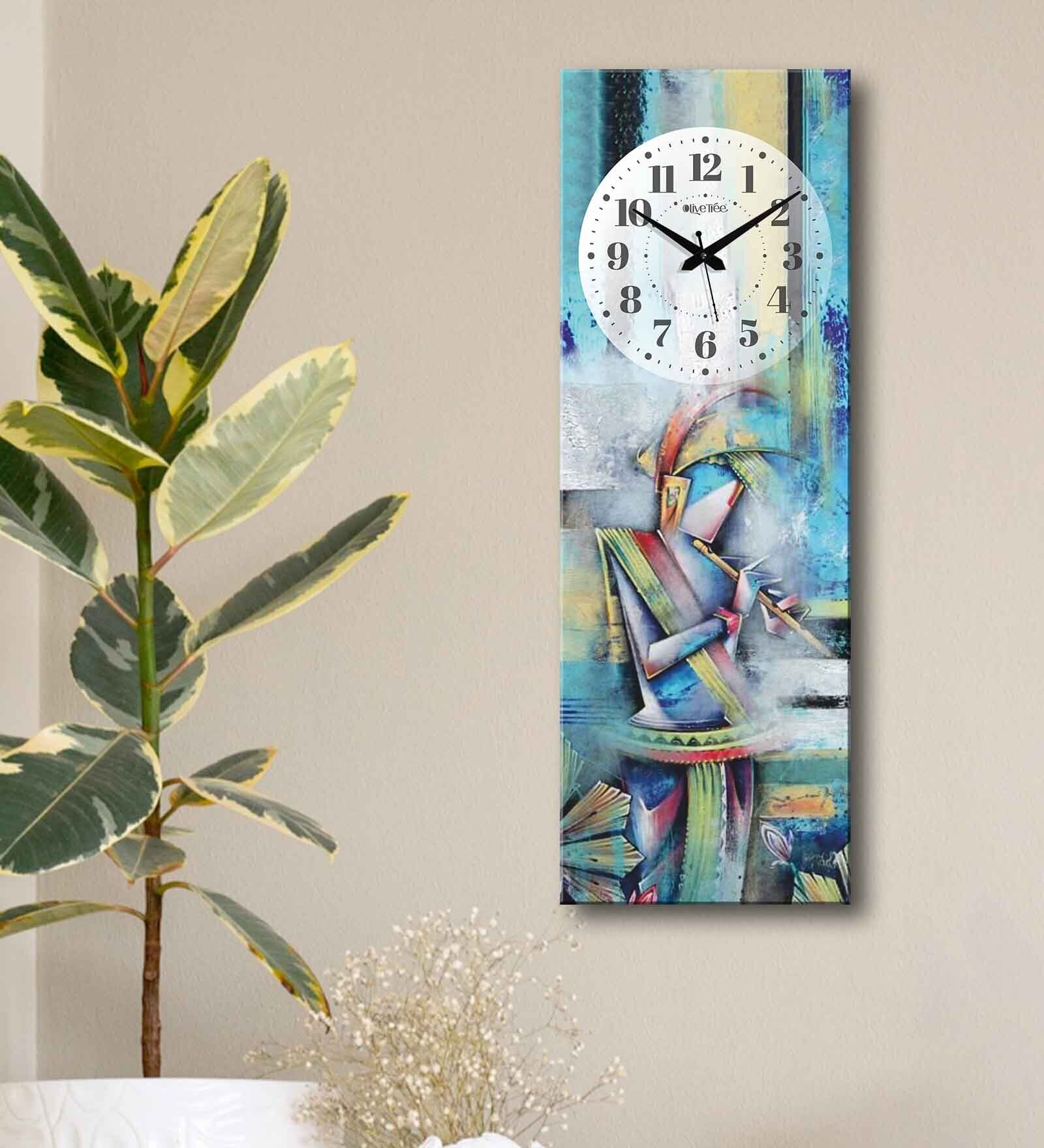 Multicolour Rectangle 24 Inches Wooden Wall Clock (Abstract)