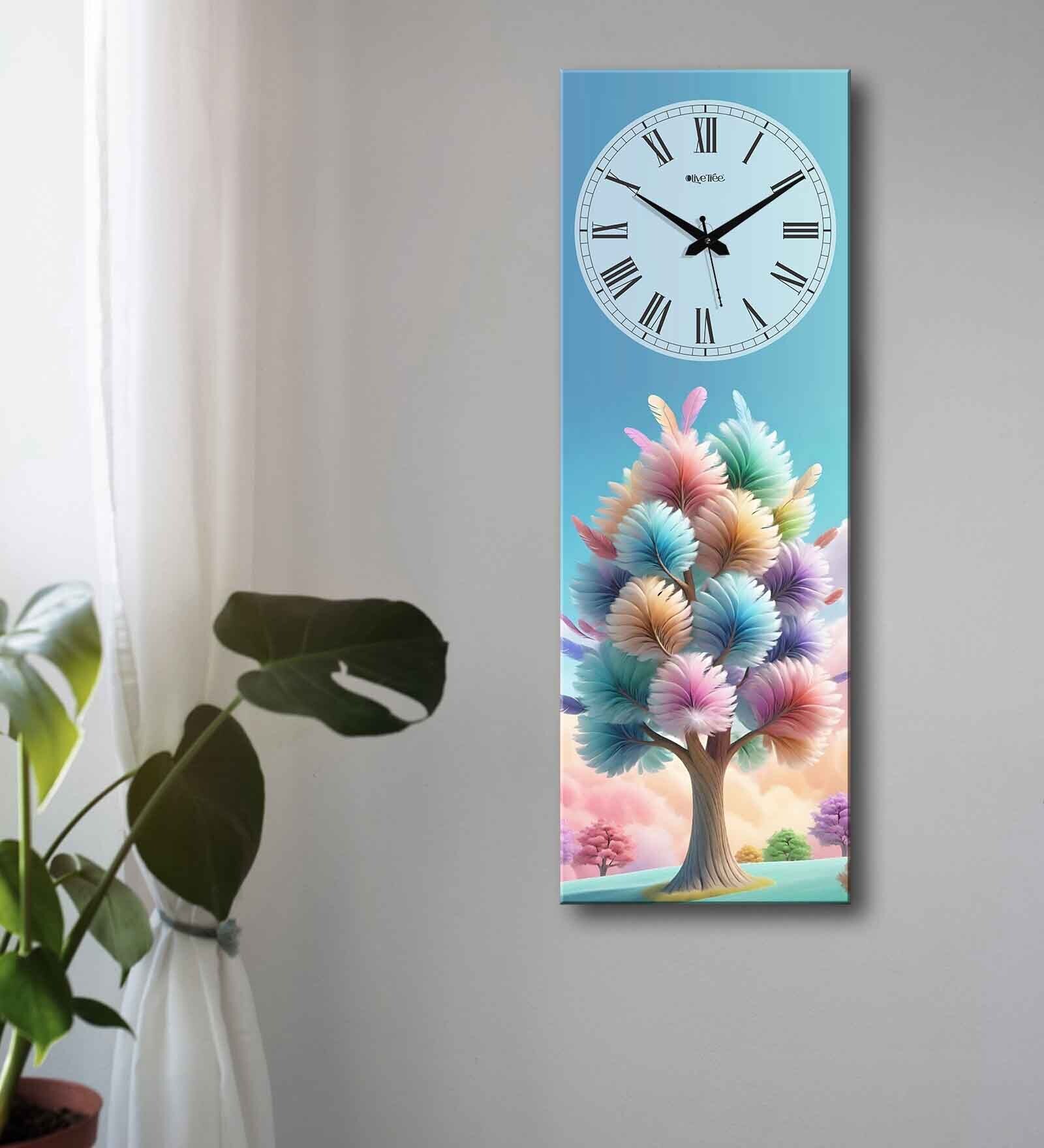 Multicolour Rectangle 24 Inches Wooden Wall Clock (Flowers)
