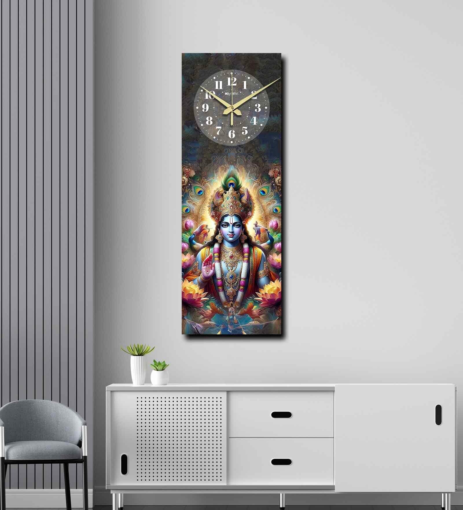 Multicolour Rectangle 24 Inches Wooden Wall Clock (Vishnu)