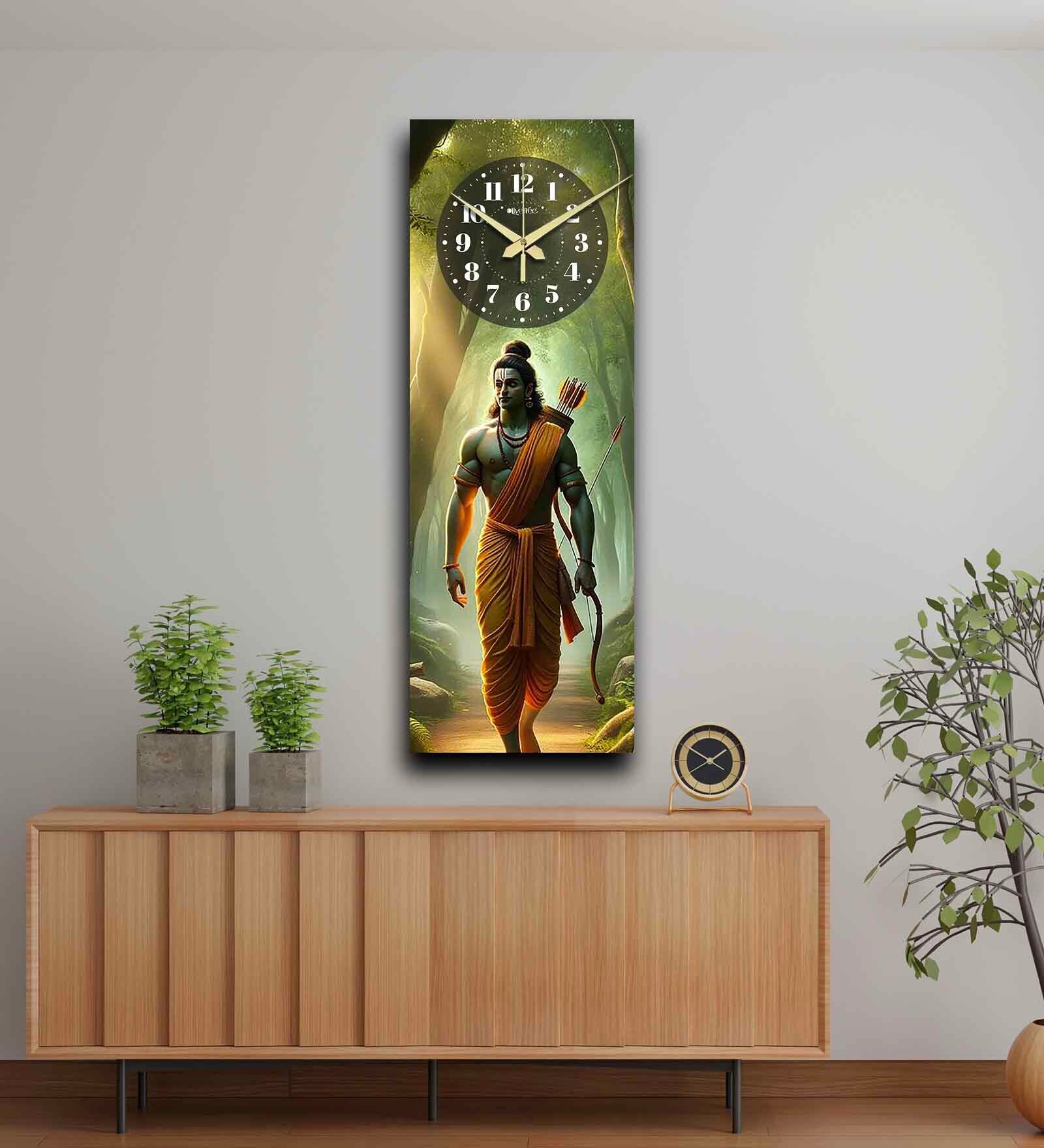 Multicolour Rectangle 24 Inches Wooden Wall Clock (Ram)