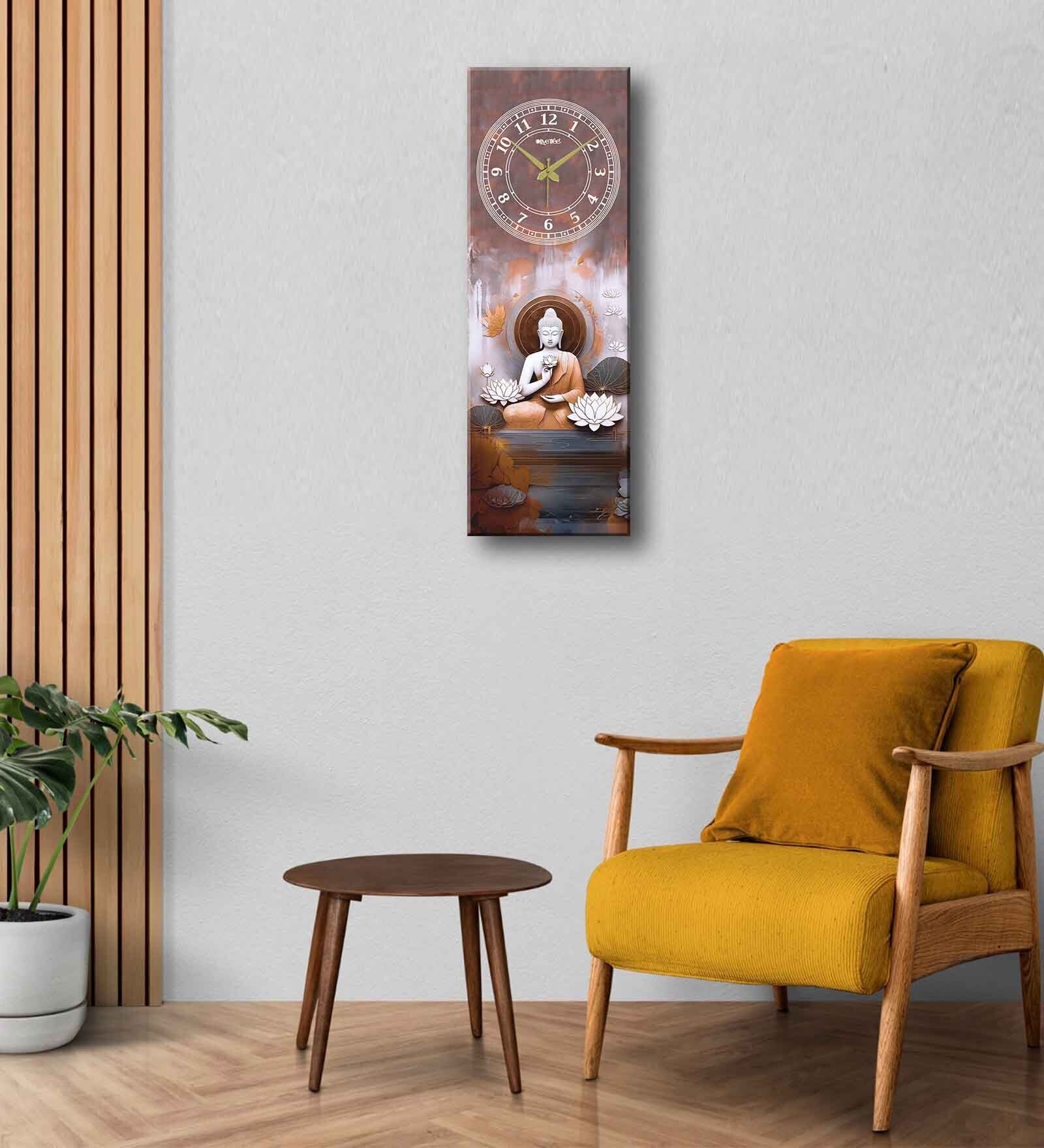 Multicolour Rectangle 24 Inches Wooden Wall Clock (Peace buddha)