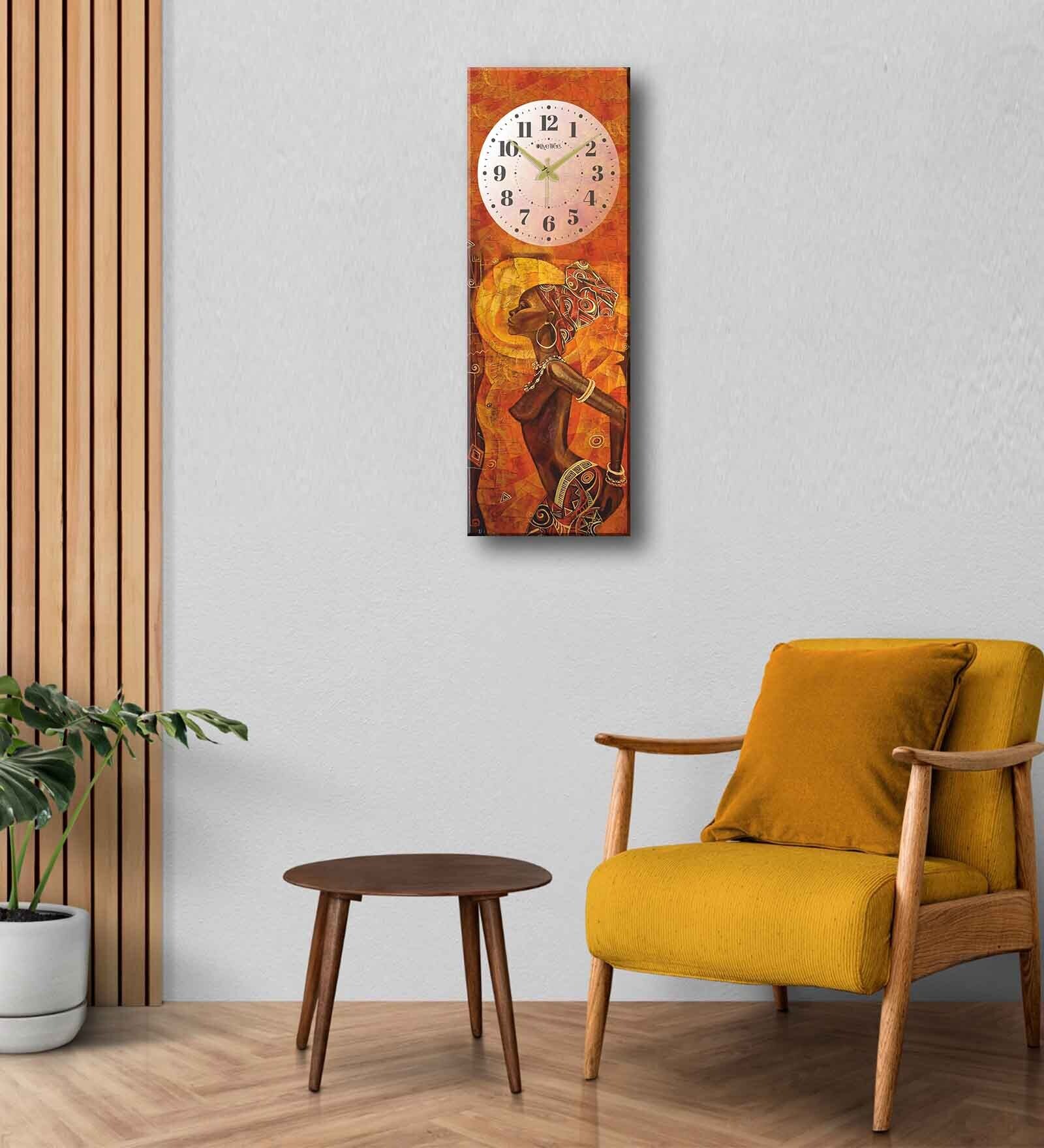 Multicolour Rectangle 24 Inches Wooden Wall Clock (Abstract)