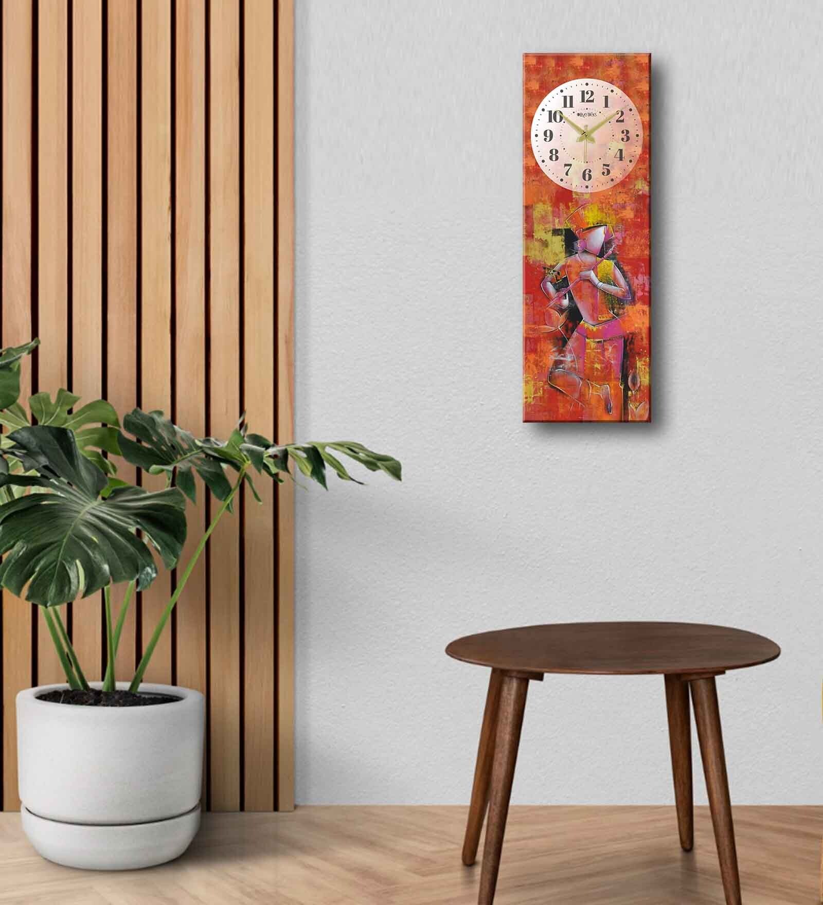 Multicolour Rectangle 24 Inches Wooden Wall Clock