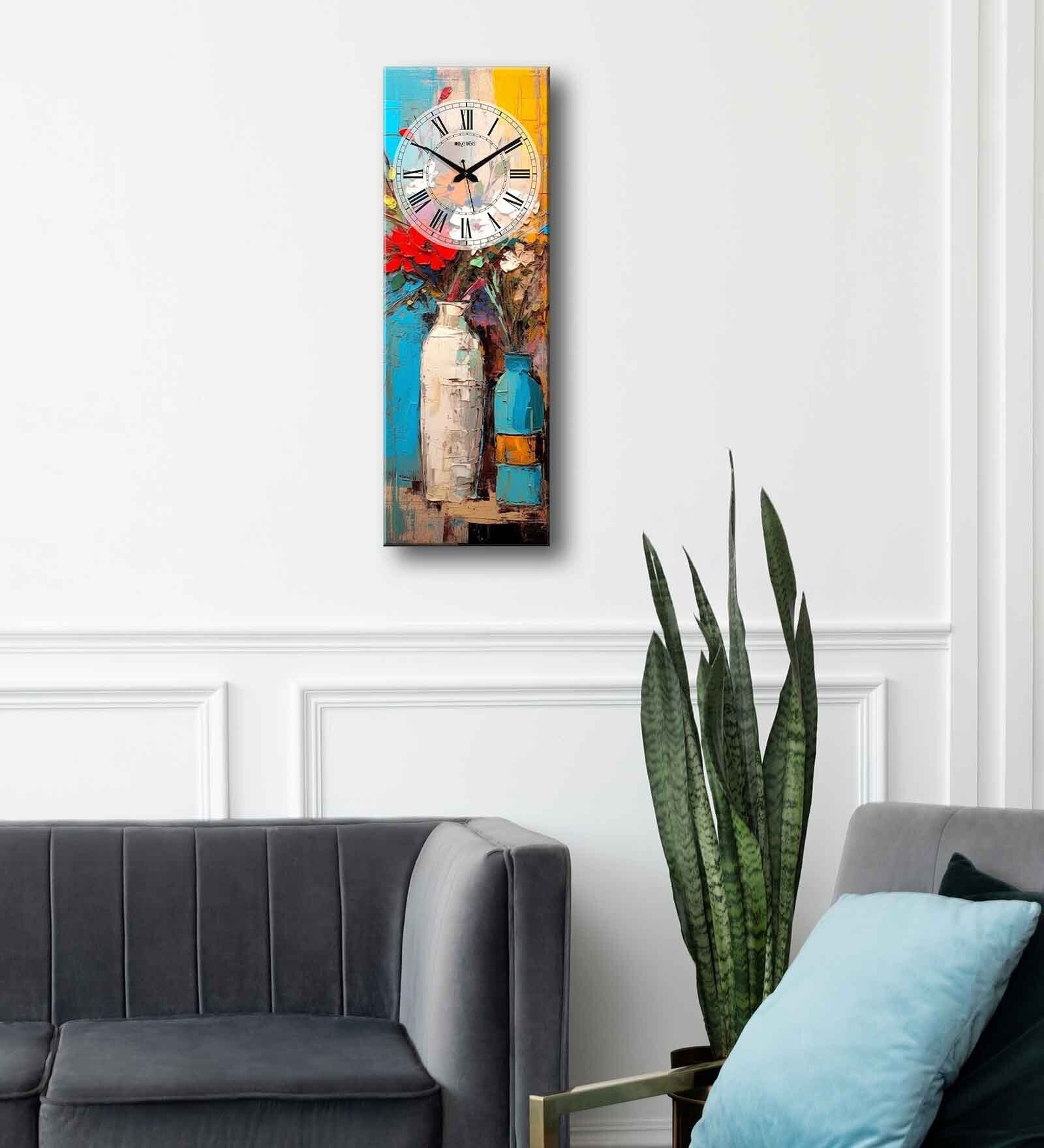 Multicolour Rectangle 24 Inches Wooden Wall Clock (Abstract)