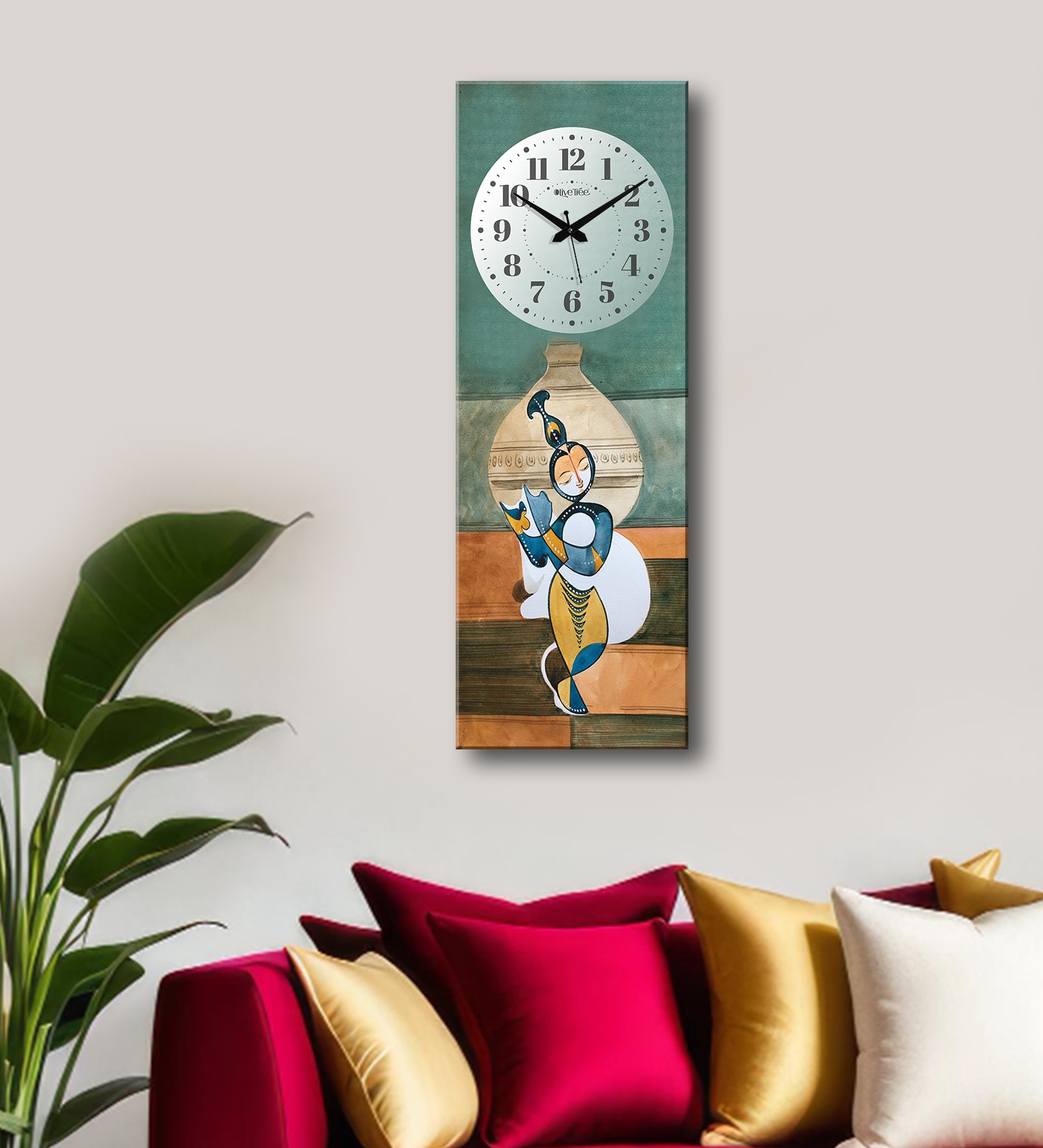 Multicolour Rectangle 24 Inches Wooden Wall Clock