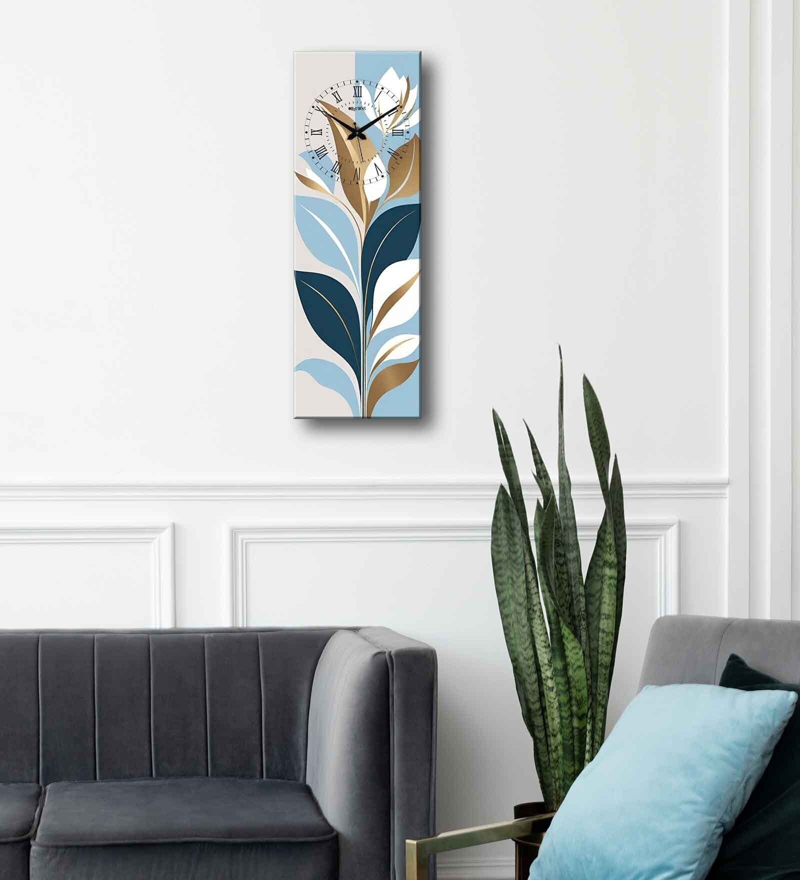 Multicolour Rectangle 24 Inches Wooden Wall Clock (Floral)