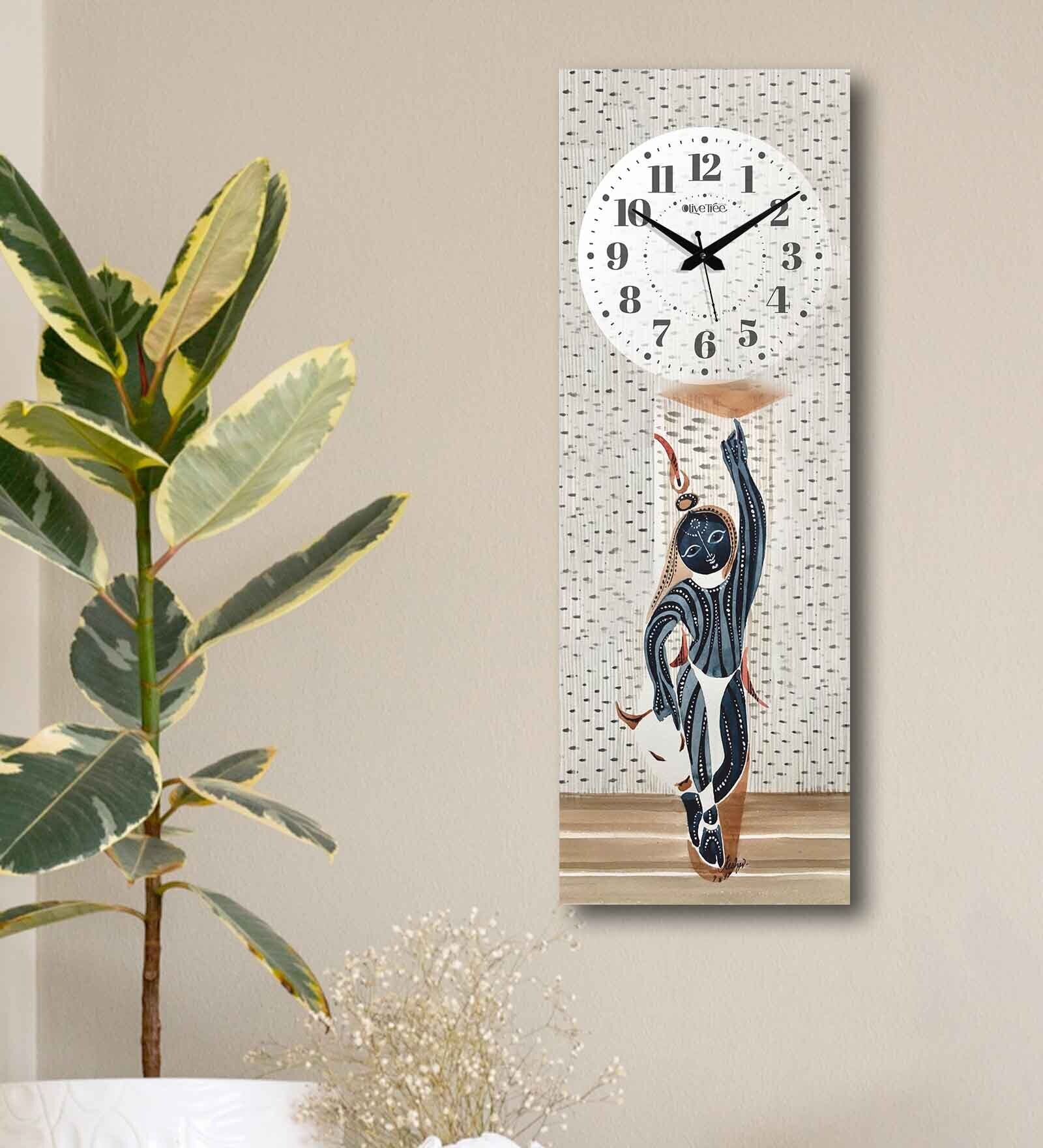 Multicolour Rectangle 24 Inches Wooden Wall Clock