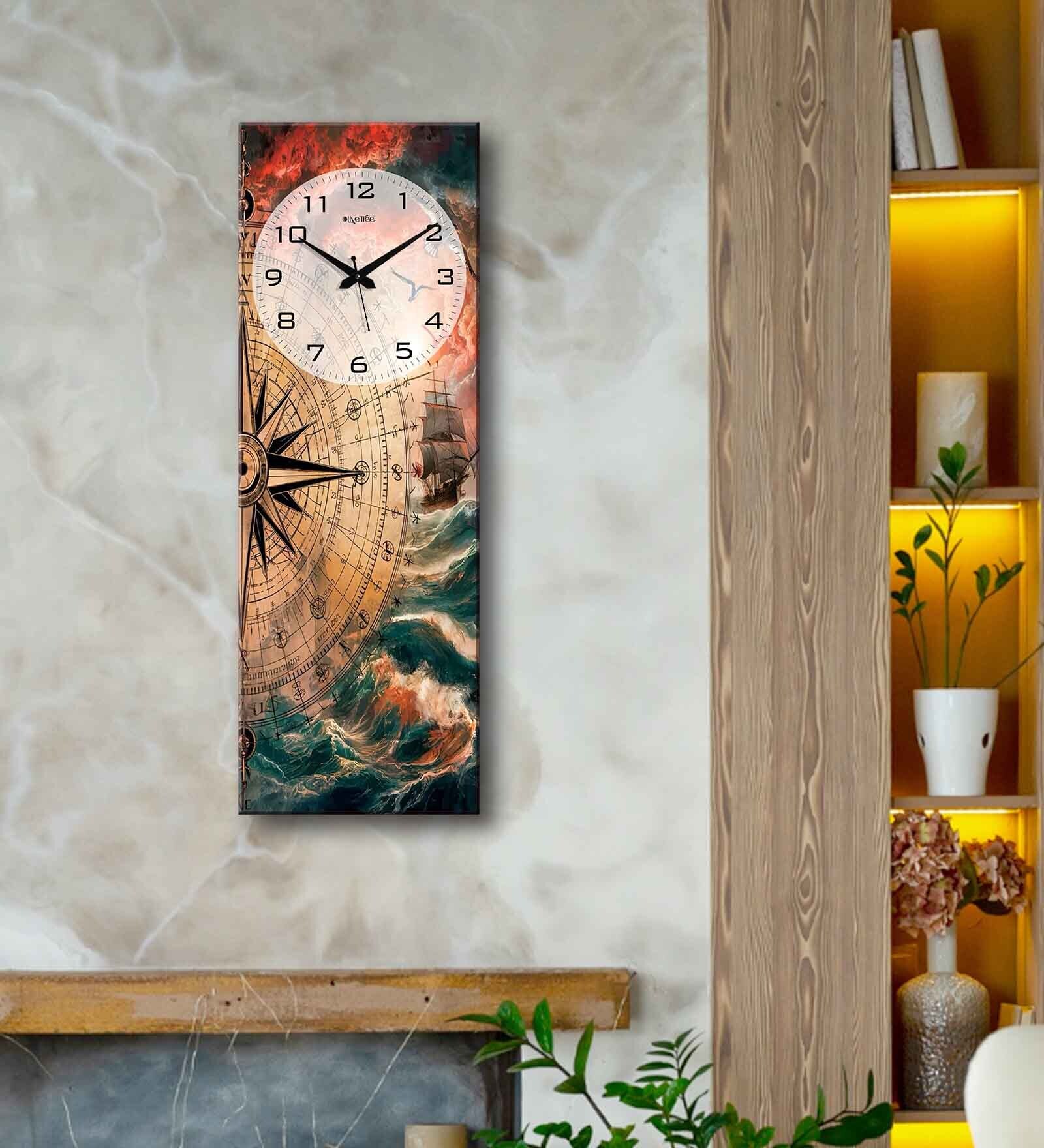 Multicolour Rectangle 24 Inches Wooden Wall Clock (Abstract)