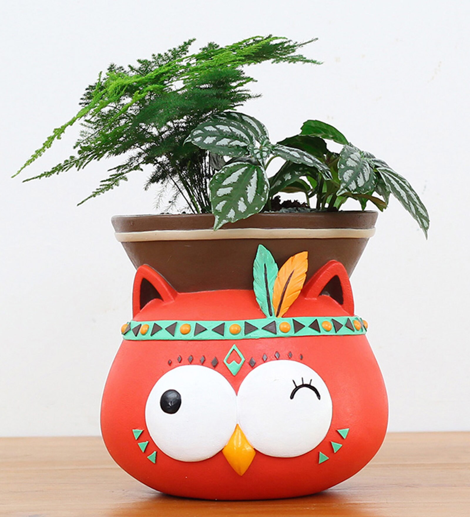 Multicolour Resin Hanging Tribal Owl Succulent Pot