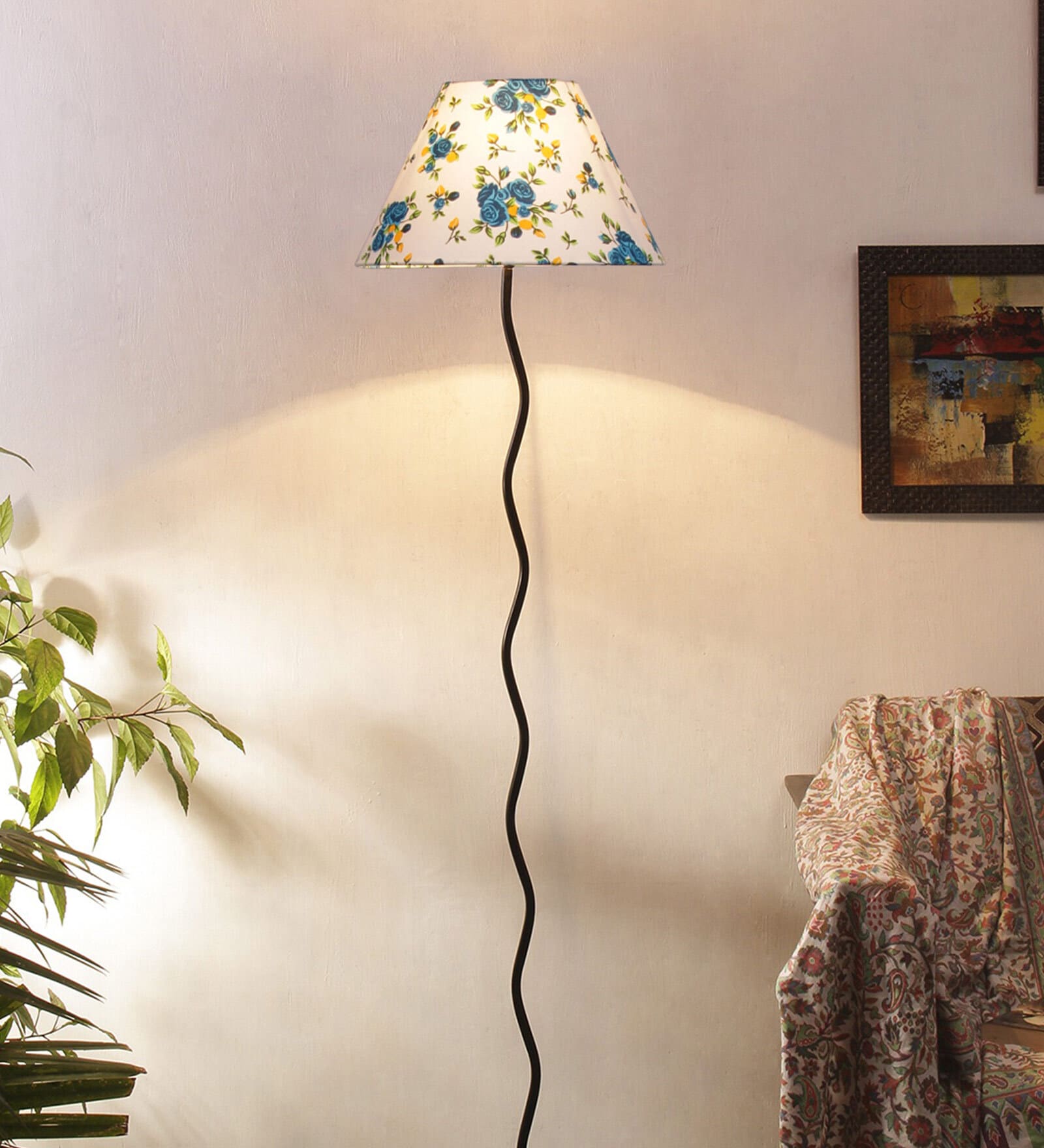Blaise Multicolour Cottan Fabric Shade Club Floor Lamp With Iron Base