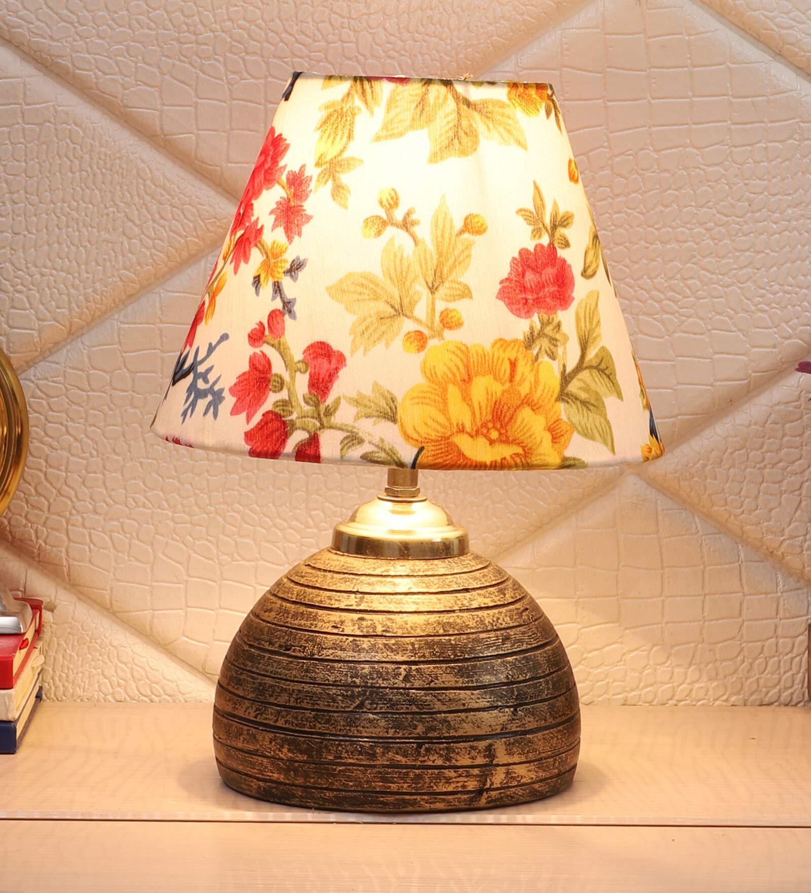 Multicolour Shade Table Lamp With Antique Terracotta Base