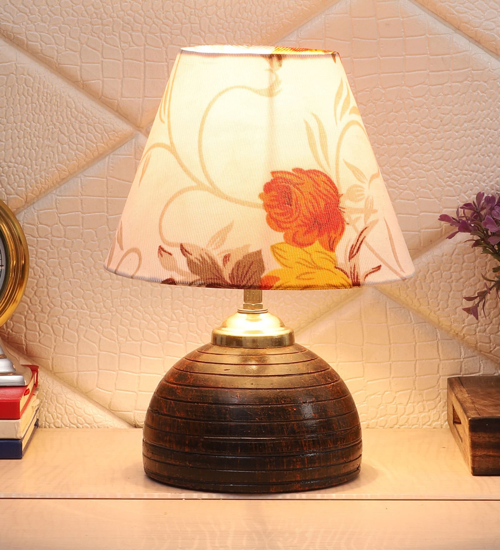 Multicolour Shade Table Lamp With Brown Terracotta Base