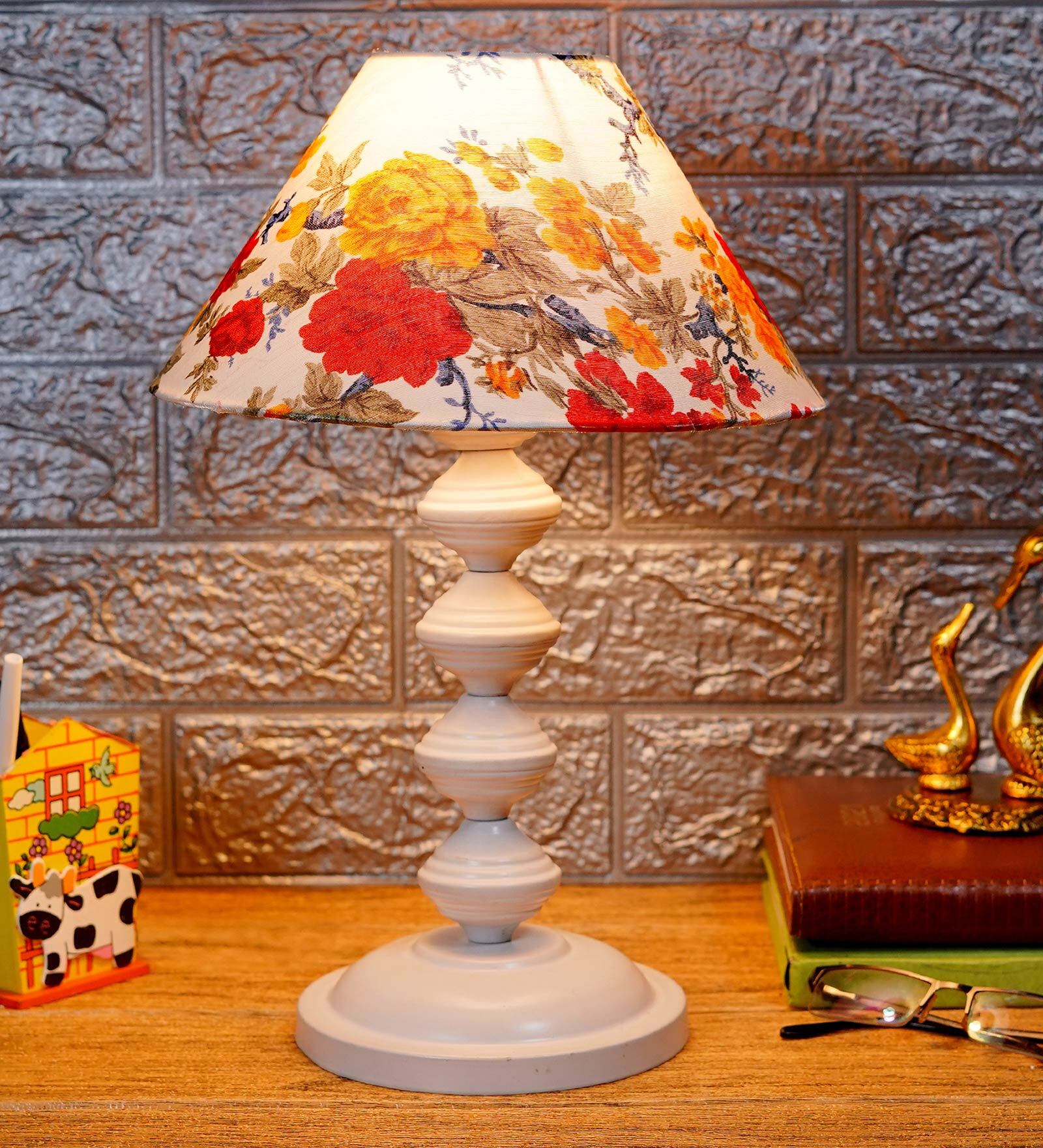 Multicolour Shade Table Lamp With Metal Base