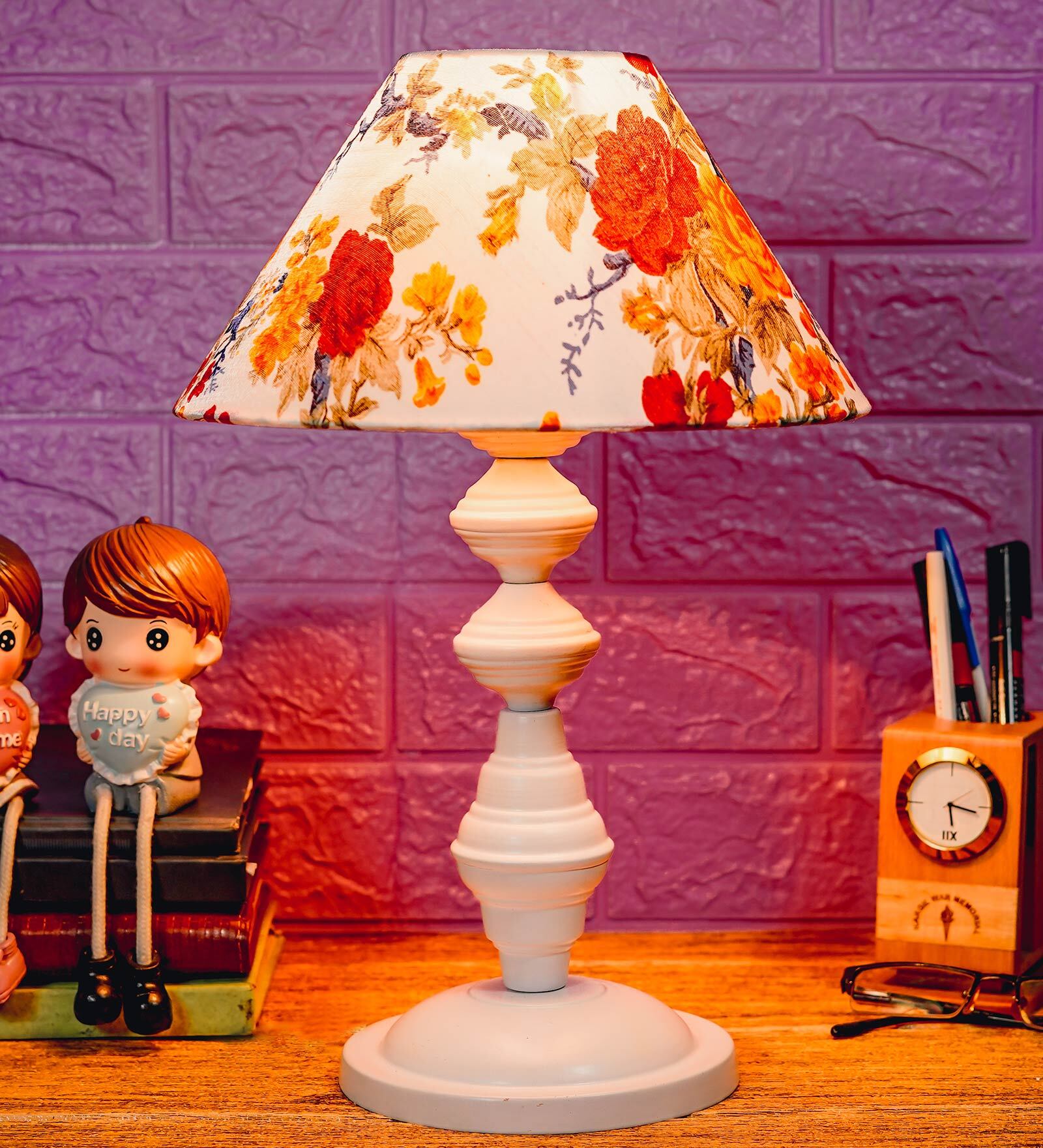 Multicolour Shade Table Lamp With Metal Base