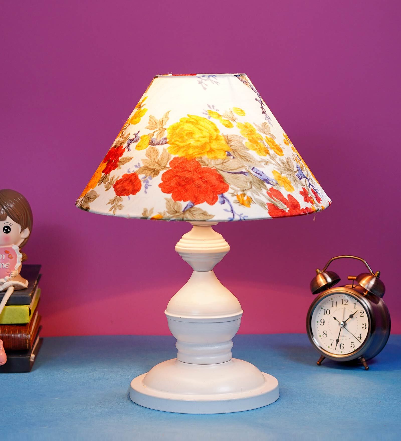 Multicolour Shade Table Lamp With Metal Base