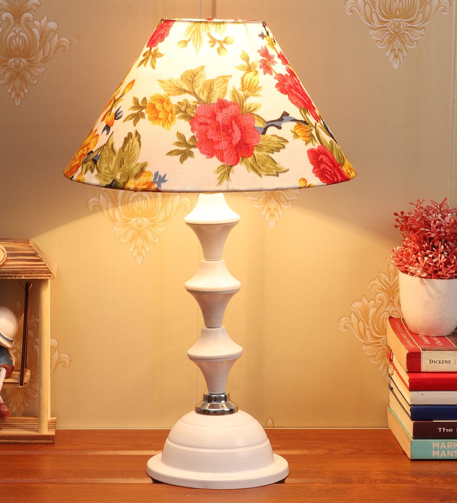 Tinsley Multicolour Fabric Shade Night Lamp With Metal Base