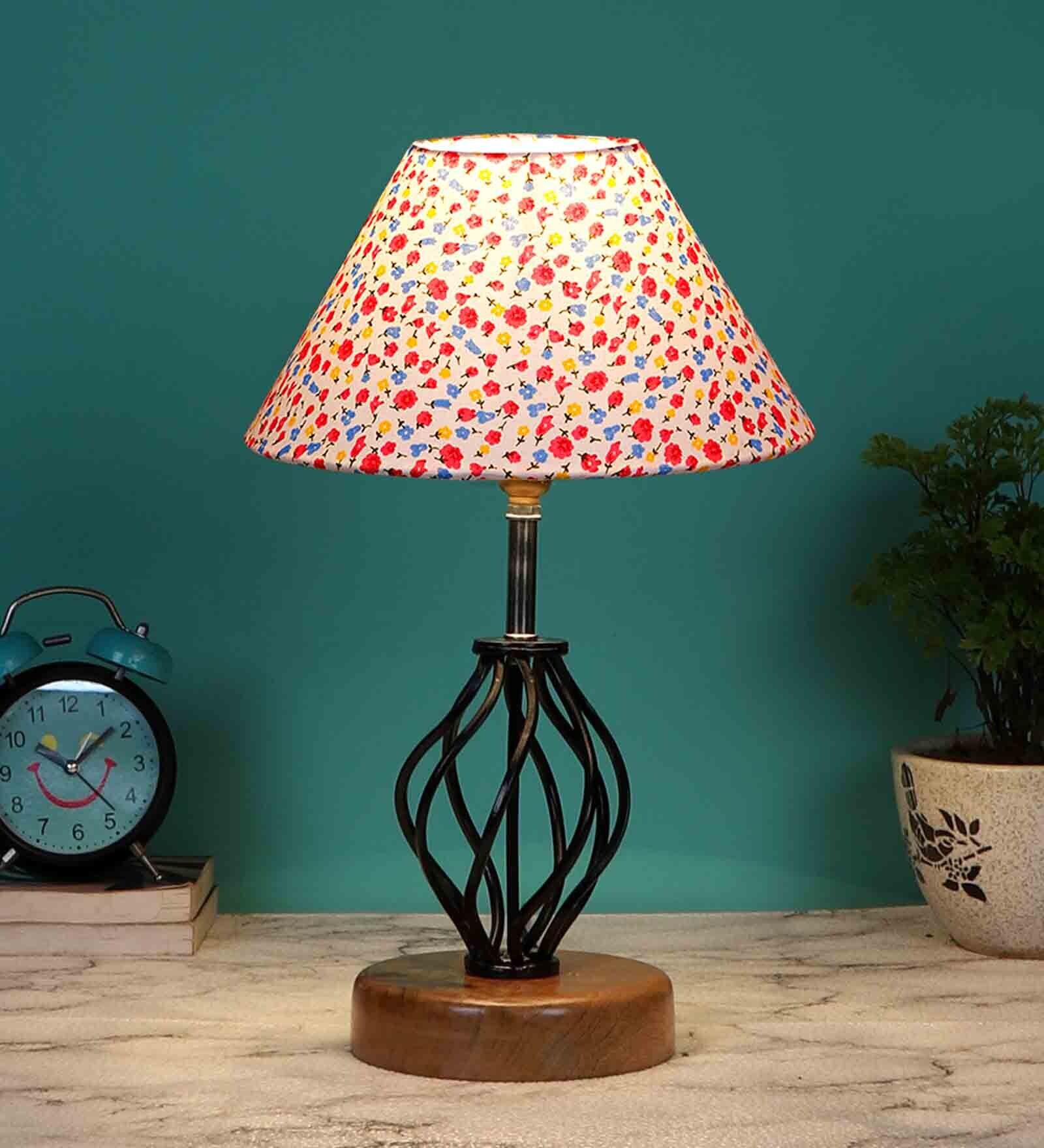 Buy Multicolour Shade Table Lamp With Shade Table Lamp With Wood & Iron ...