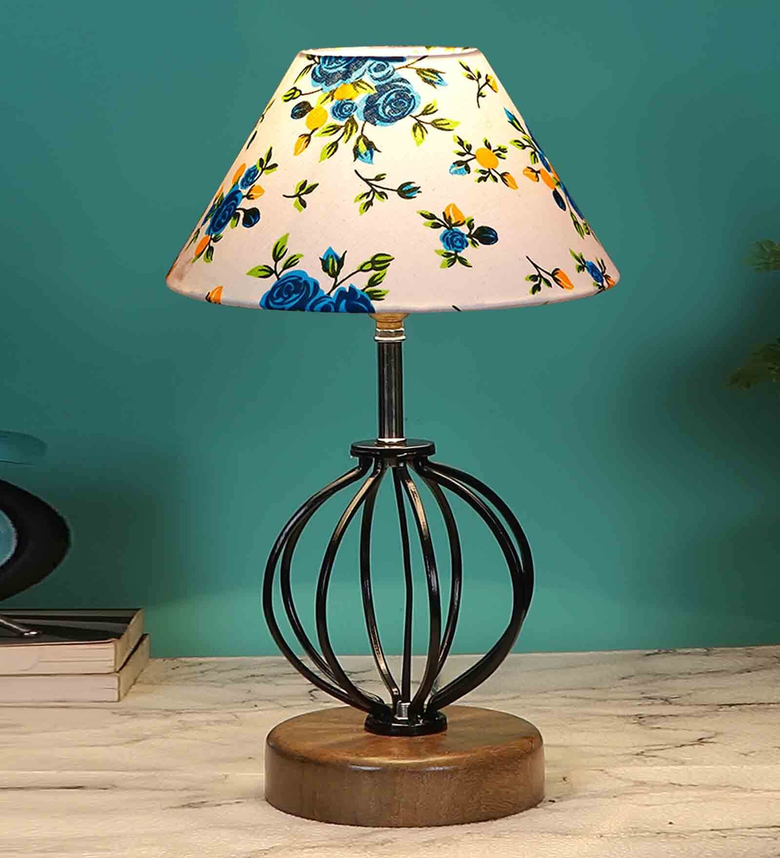 Buy Multicolour Shade Table Lamp With Shade Table Lamp With Wood & Iron ...