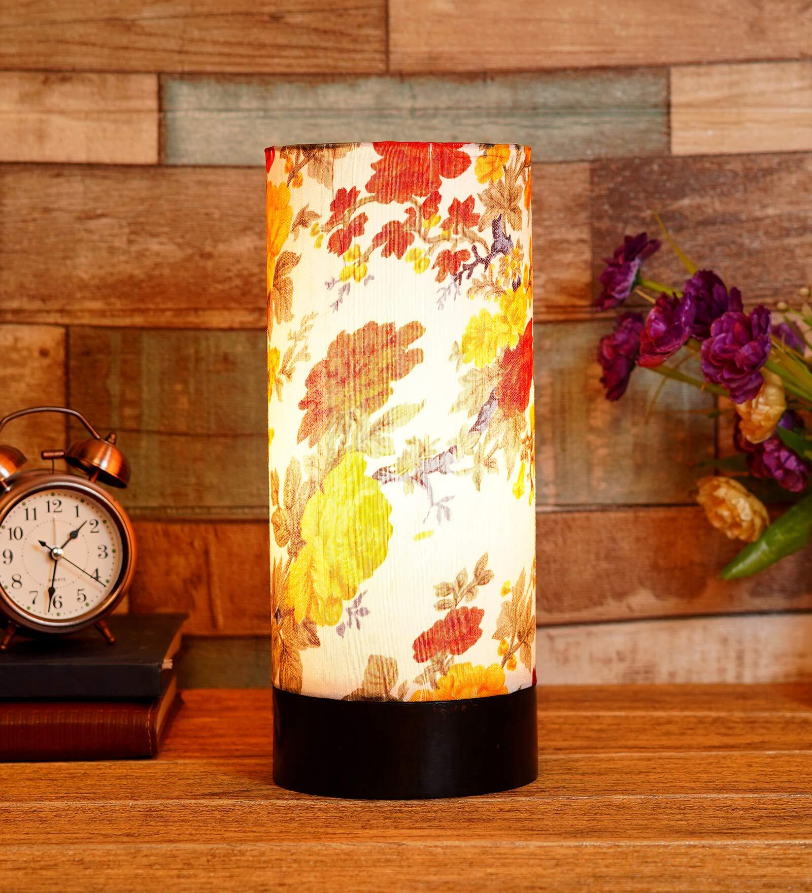 Francis Multicolour Fabric Shade Table Lamp With Wood Base