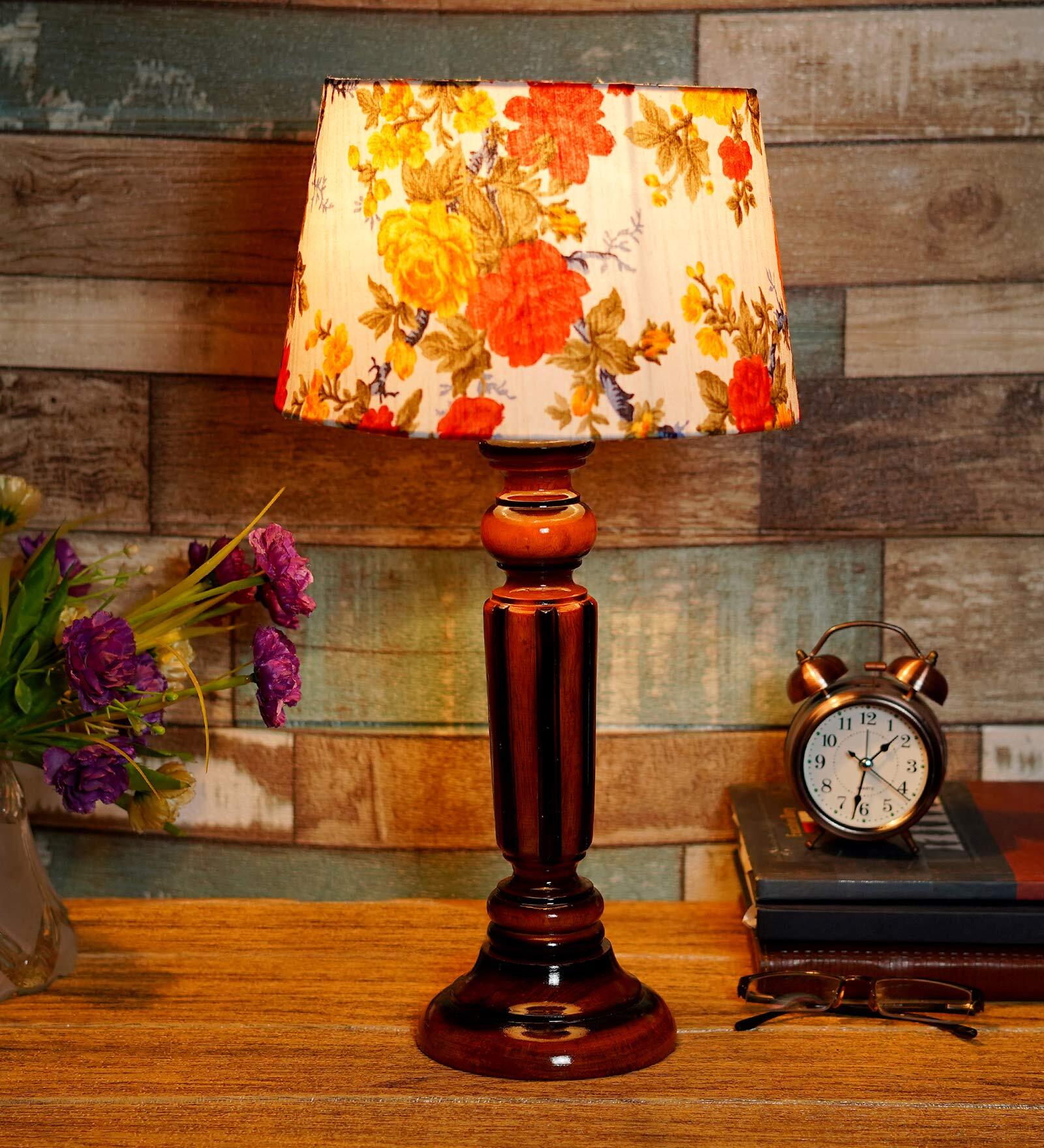 Nassau Multicolour Fabric Shade Night Lamp With Wood Base