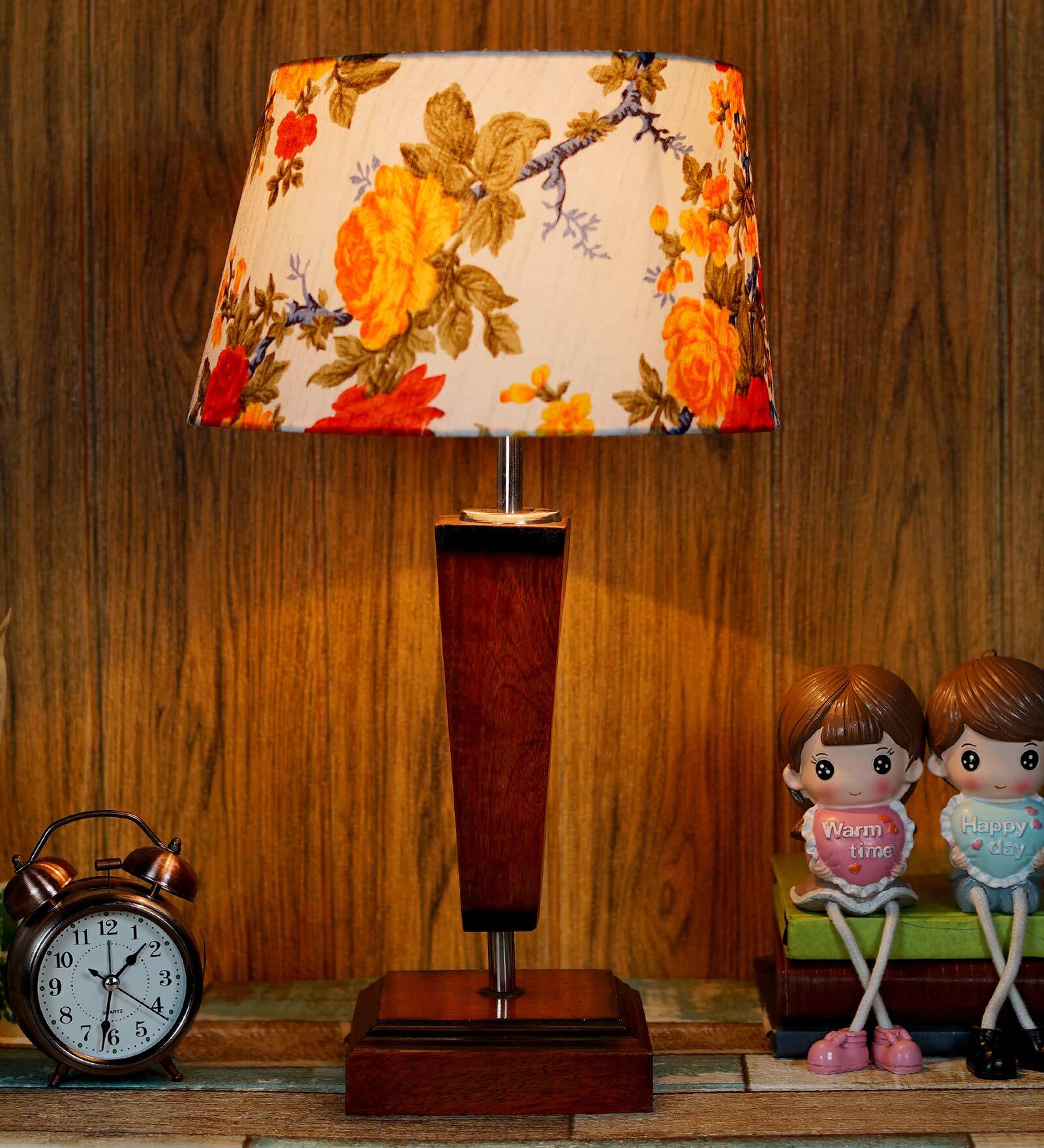 Pisa Multicolour Fabric Shade Night Lamp With Wood Base