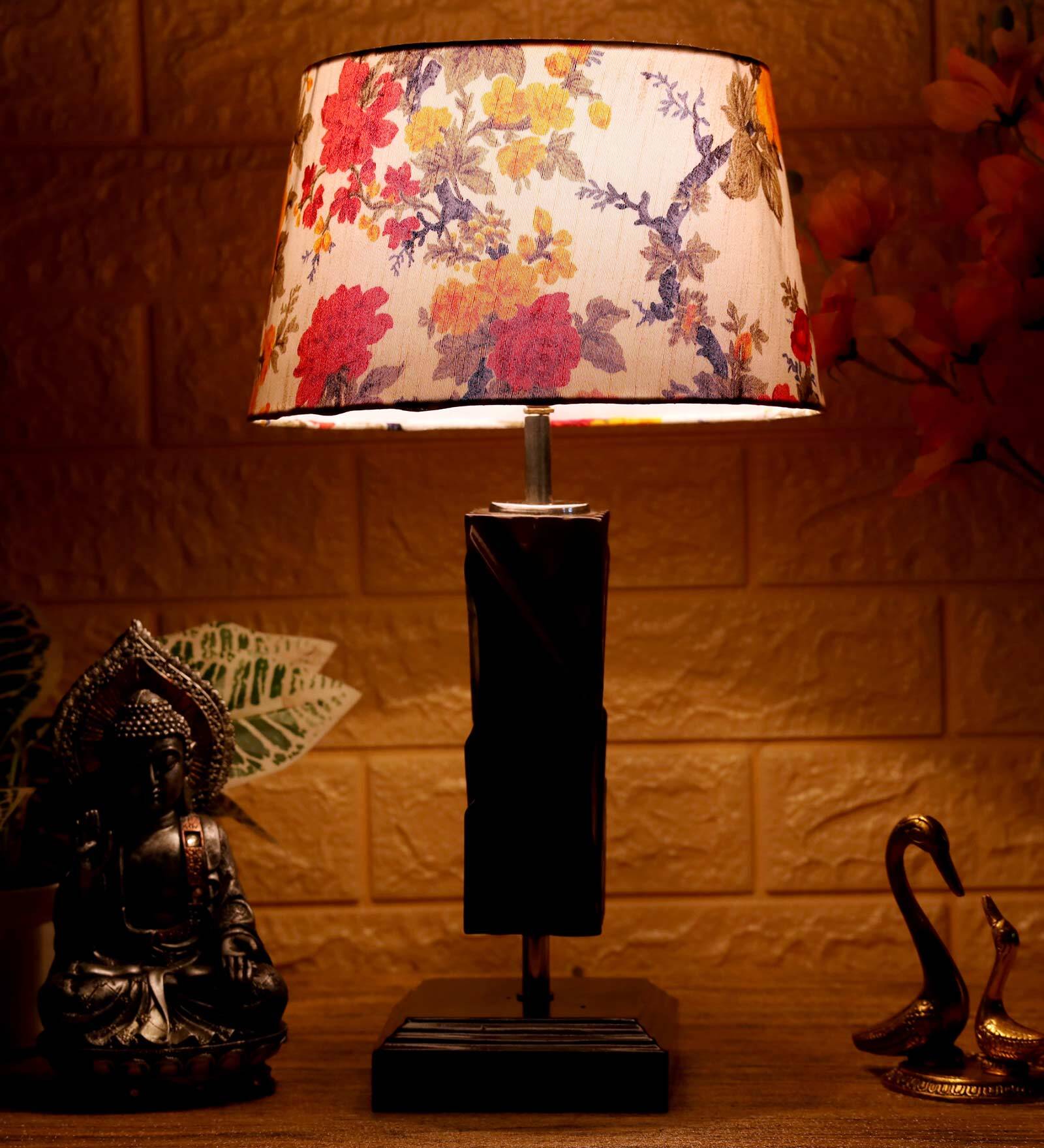 Coventry Multicolour Fabric Shade Night Lamp With Wood Base