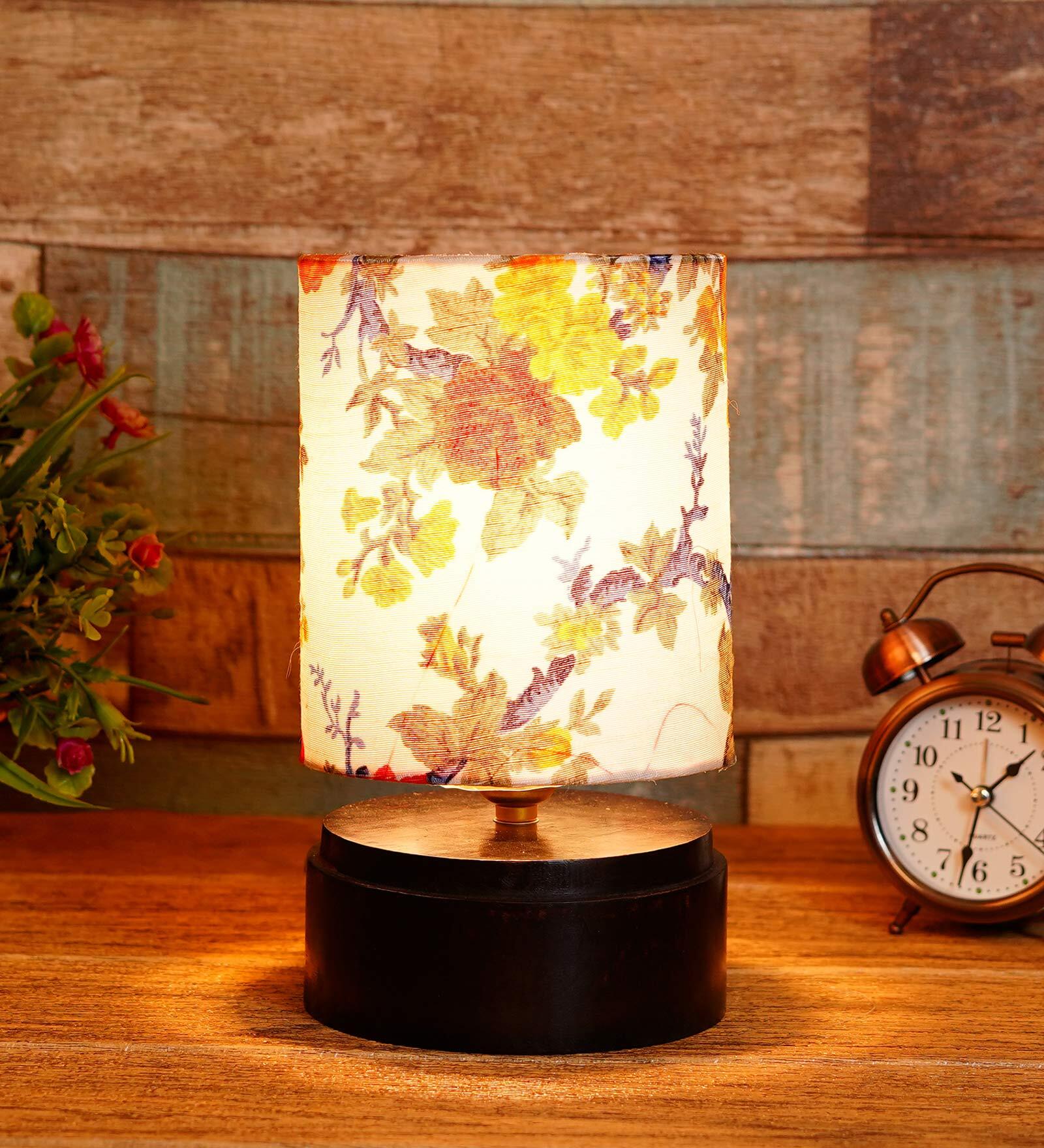 Multicolour Shade Table Lamp With Wood Base