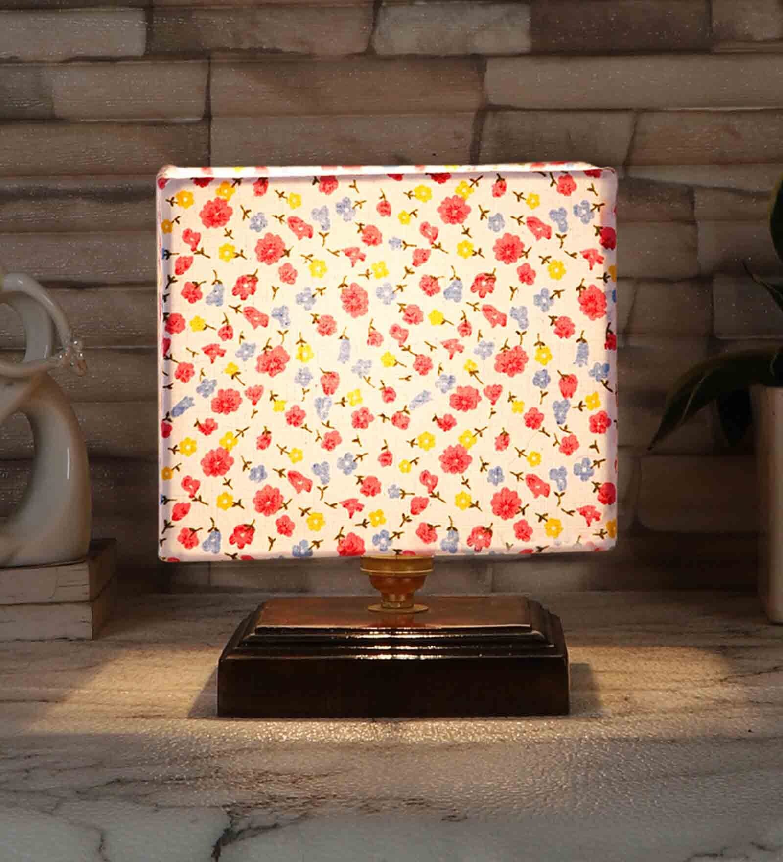 Multicolour Shade Table Lamp With Wood Base