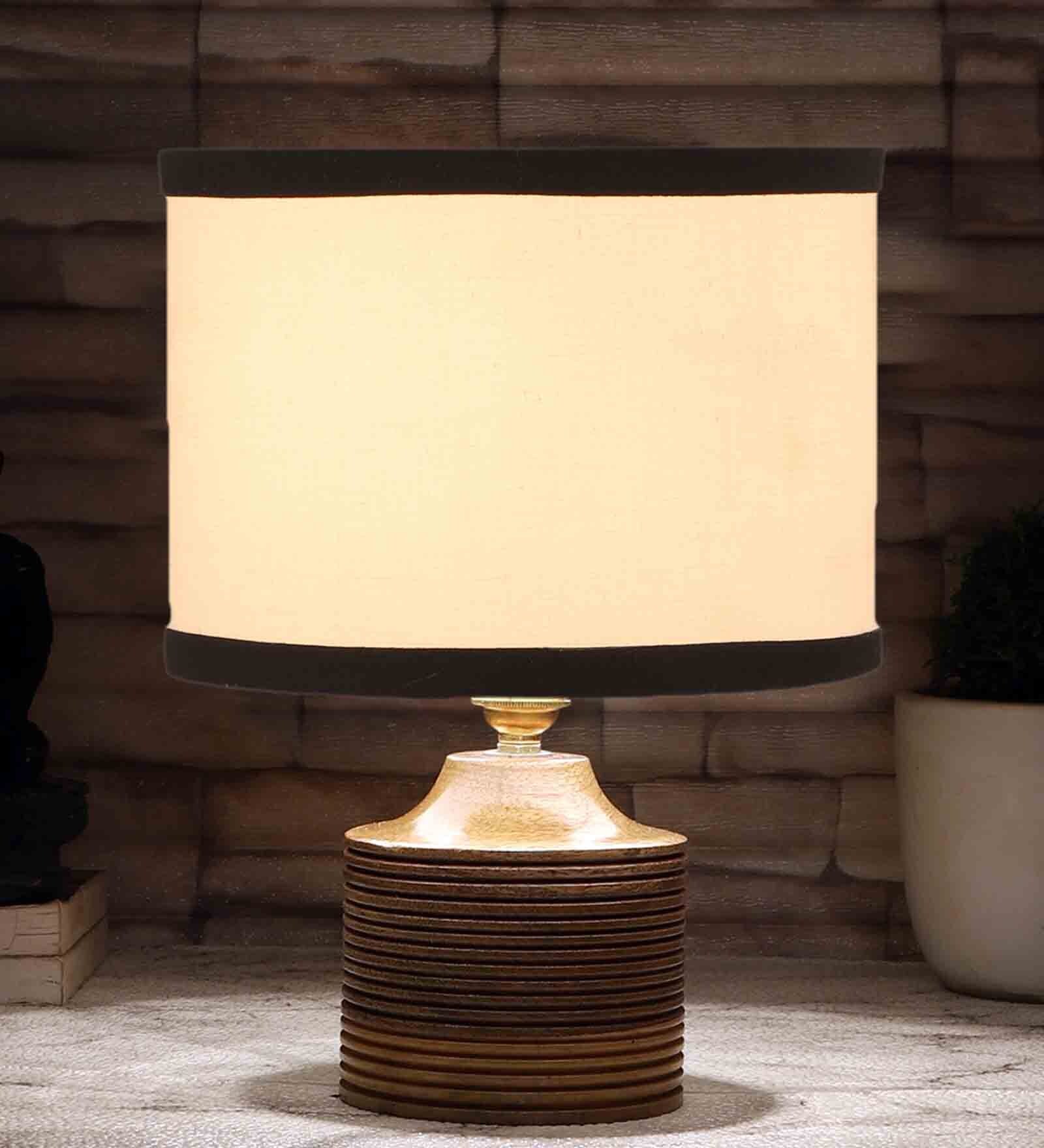 Multicolour Shade Table Lamp With Wood Base