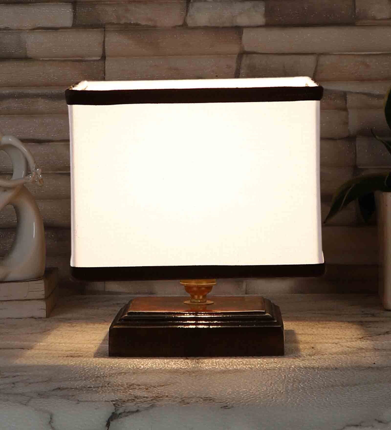 Multicolour Shade Table Lamp With Wood Base