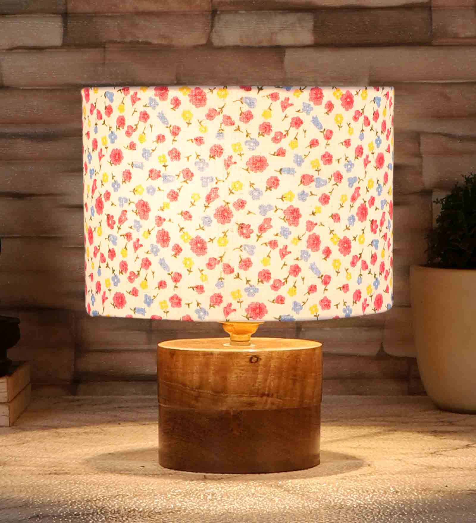 Multicolour Shade Table Lamp With Wood Base