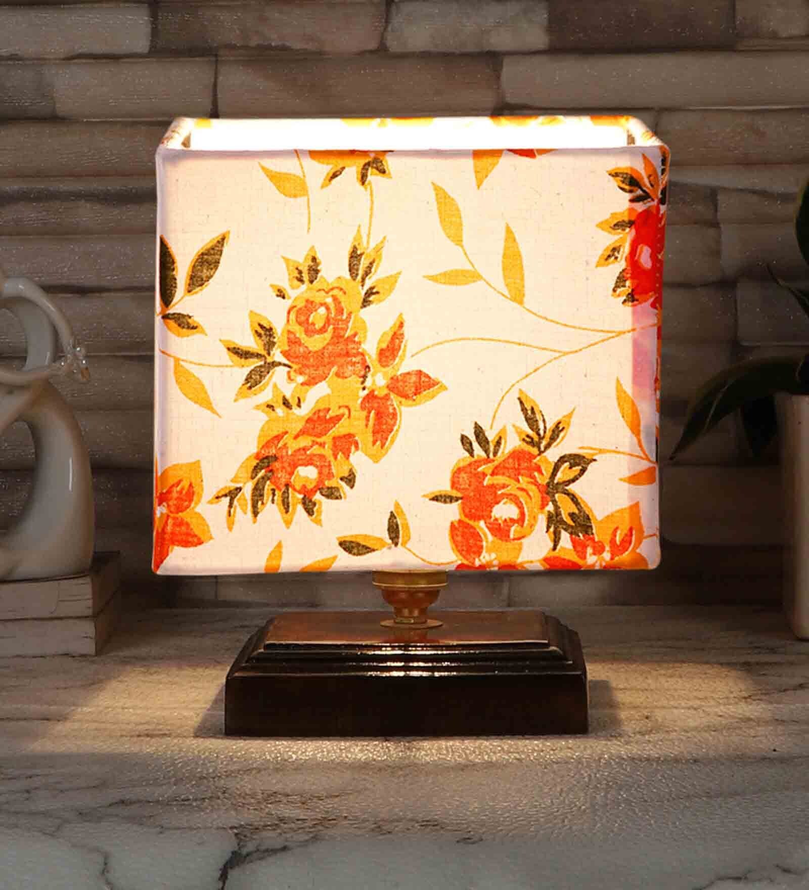 Multicolour Shade Table Lamp With Wood Base