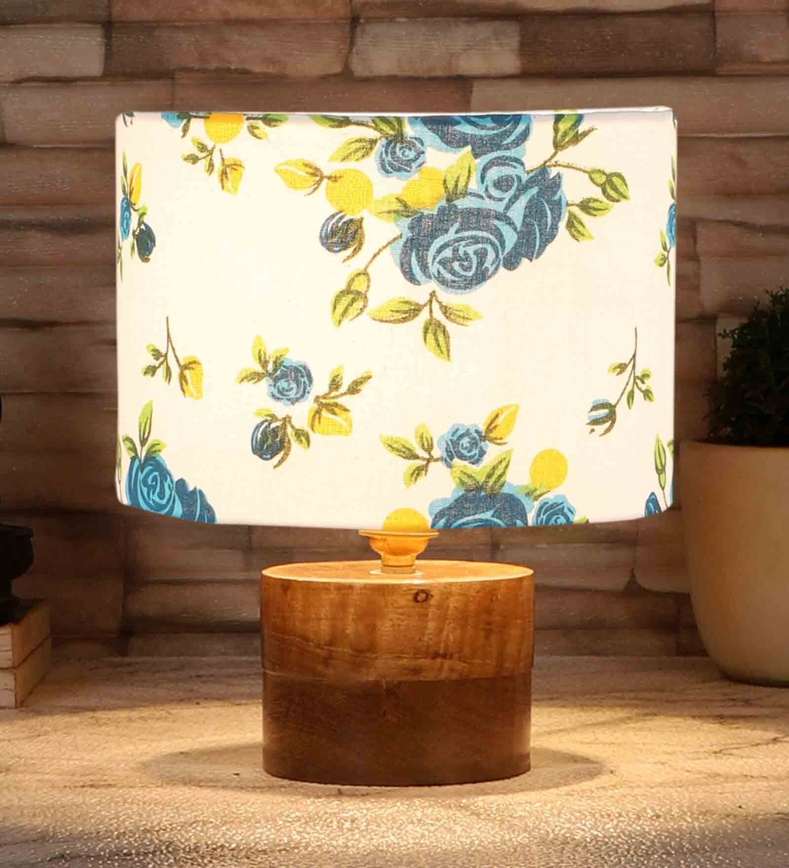 Multicolour Shade Table Lamp With Wood Base