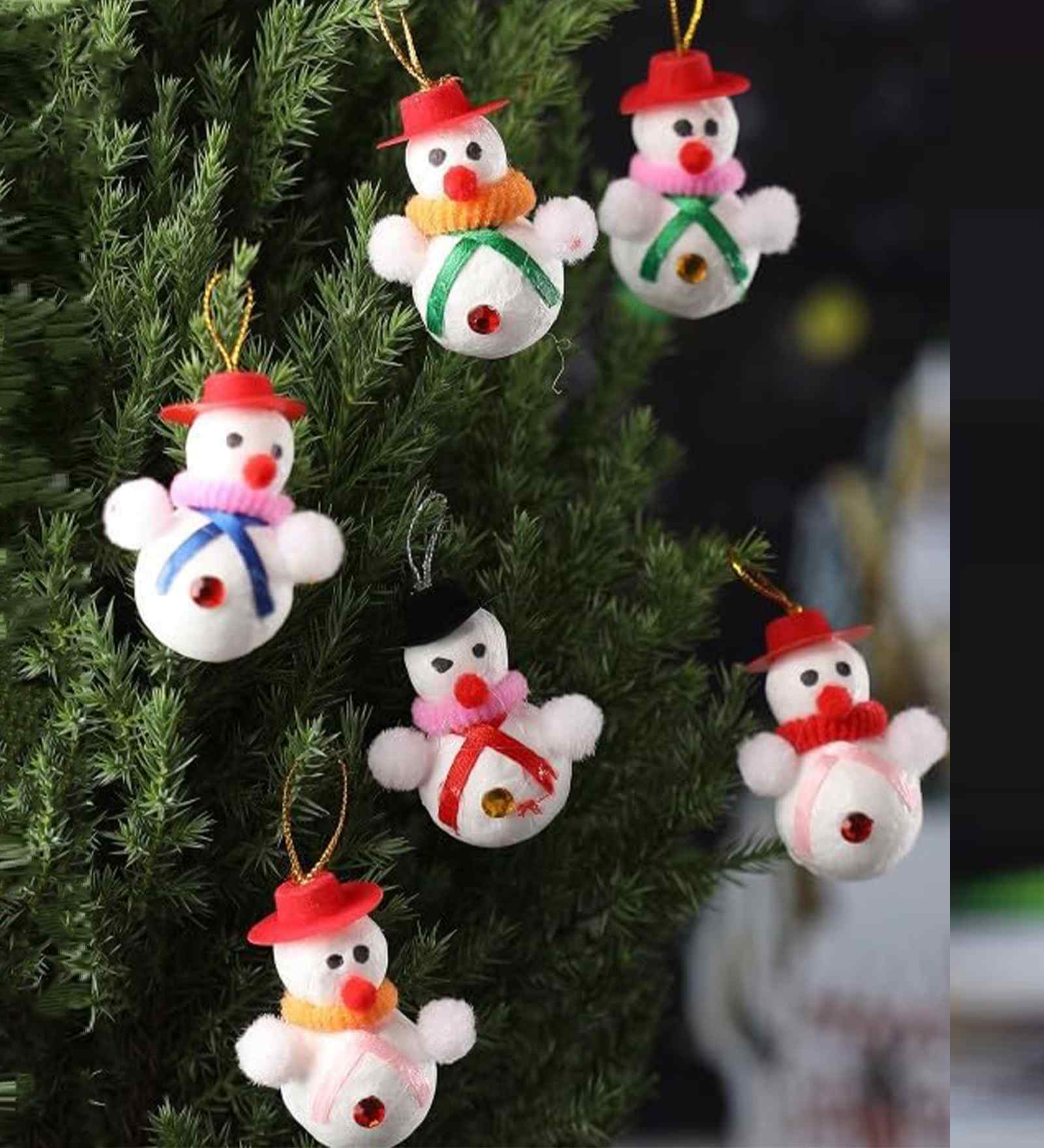 Multicolour Small Snowman for Christmas Tree Decoration Pack of 6