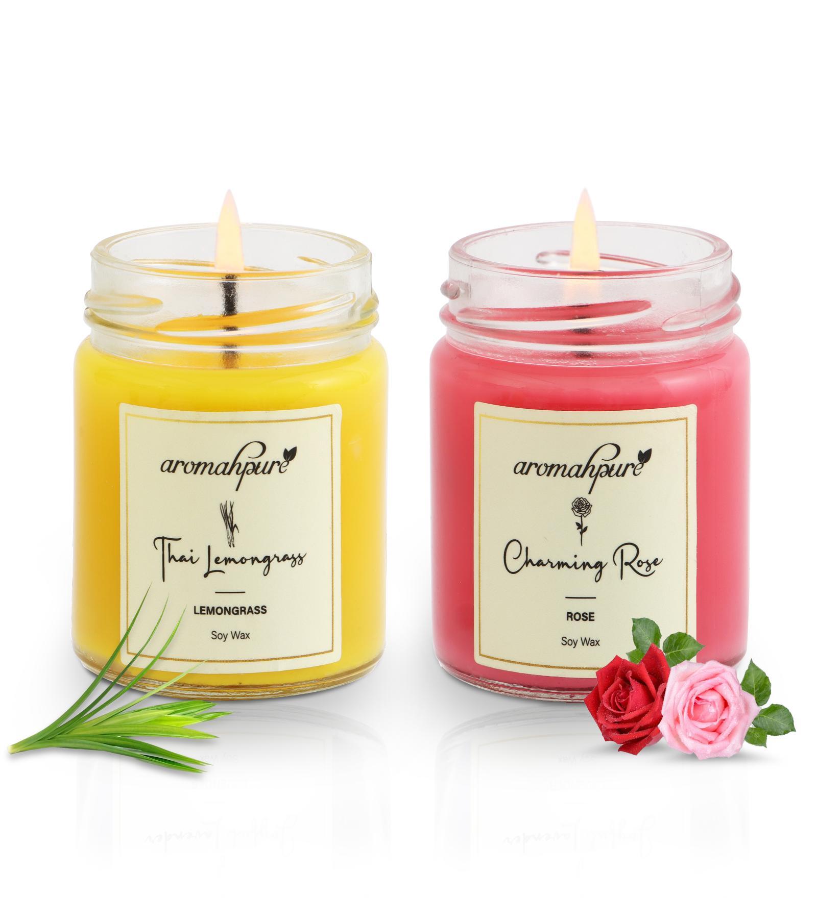 Rose & 2 Aroma Yellow & Red Soy Wax (Set of 2) Scented Candles