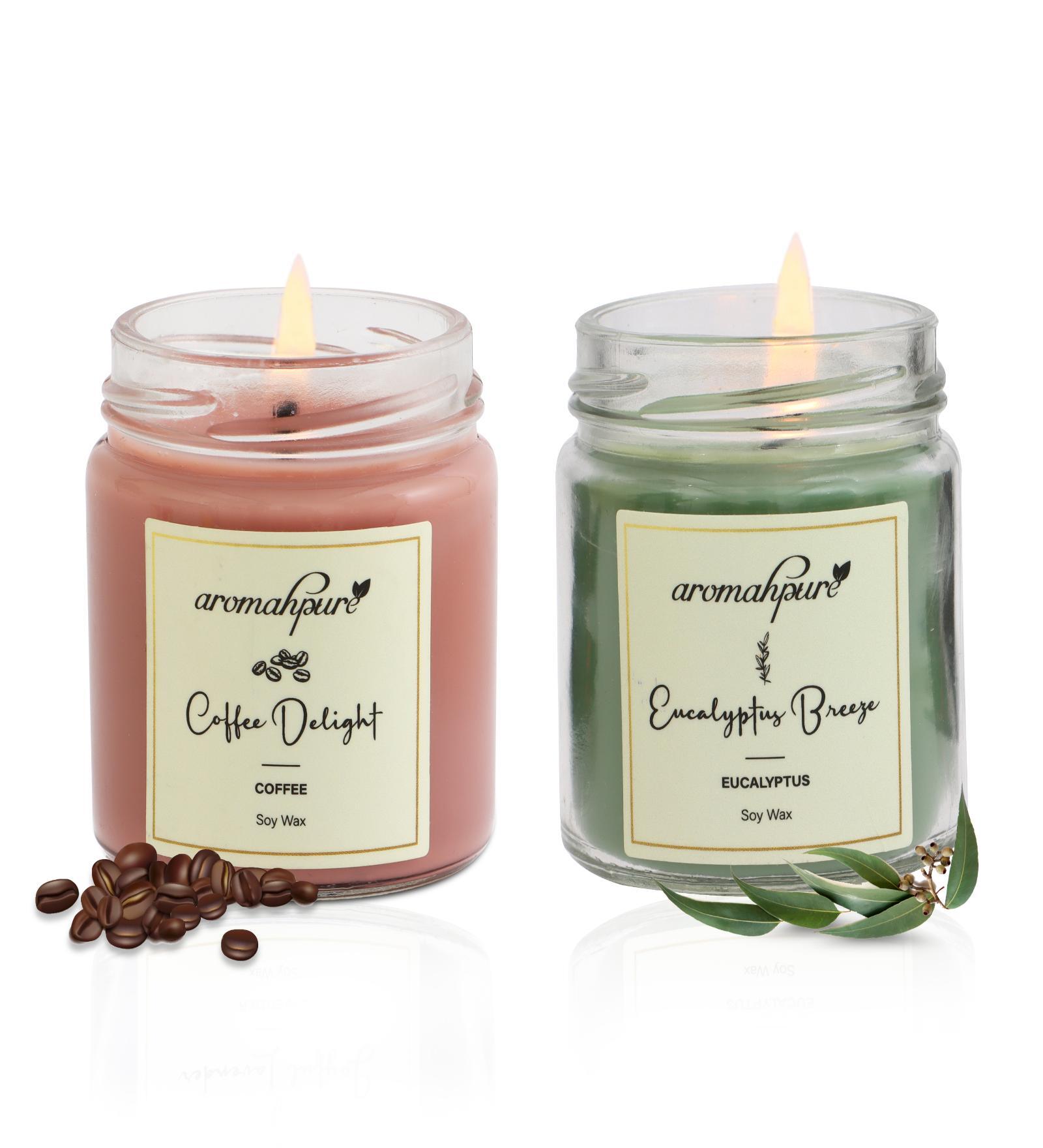 Eucalyptus & Coffee Aroma Brown & Green Soy Wax (Set of 2) Scented Candles