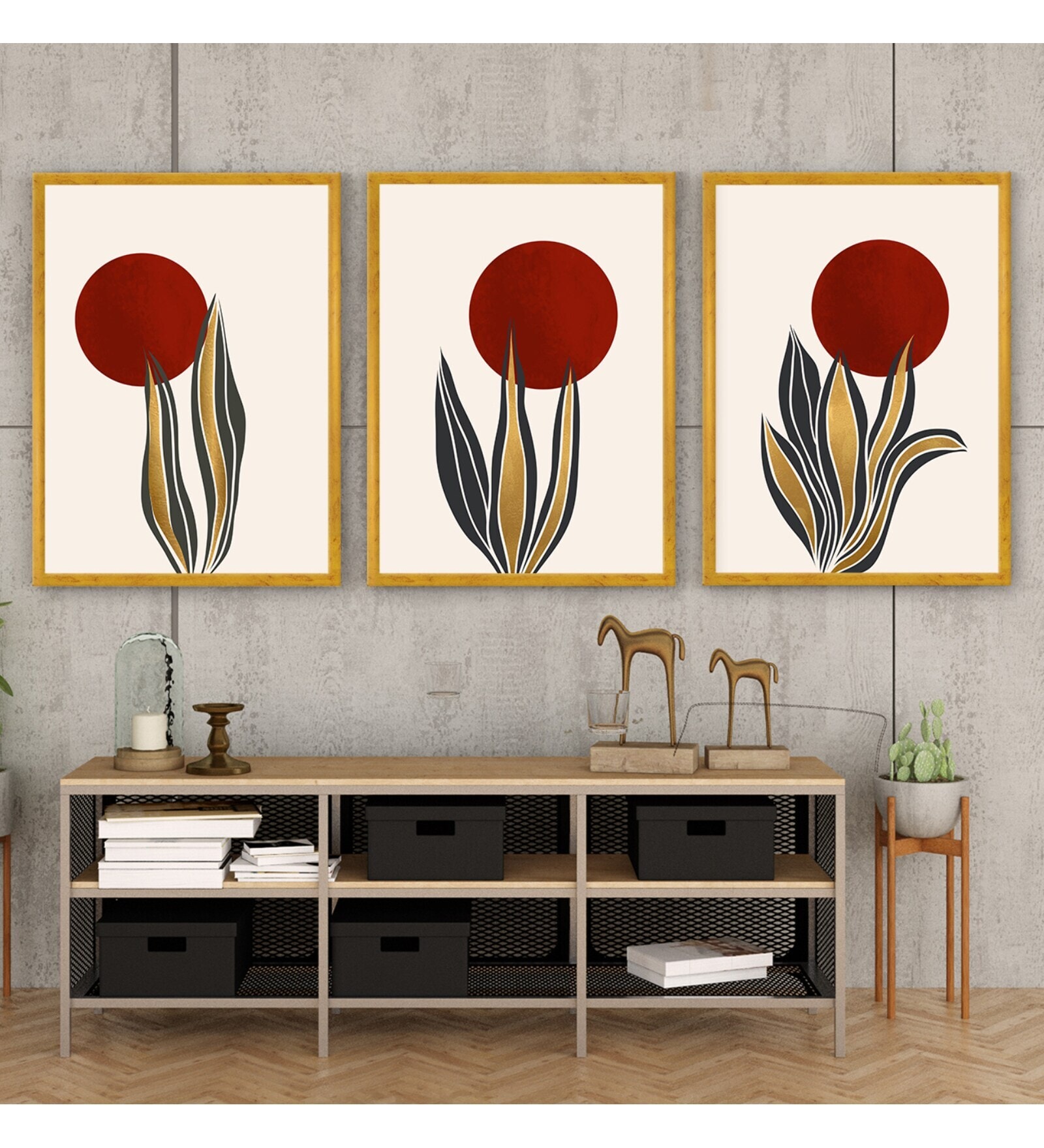 Multicolour Synthetic Wood (Set of 3) Art Panels