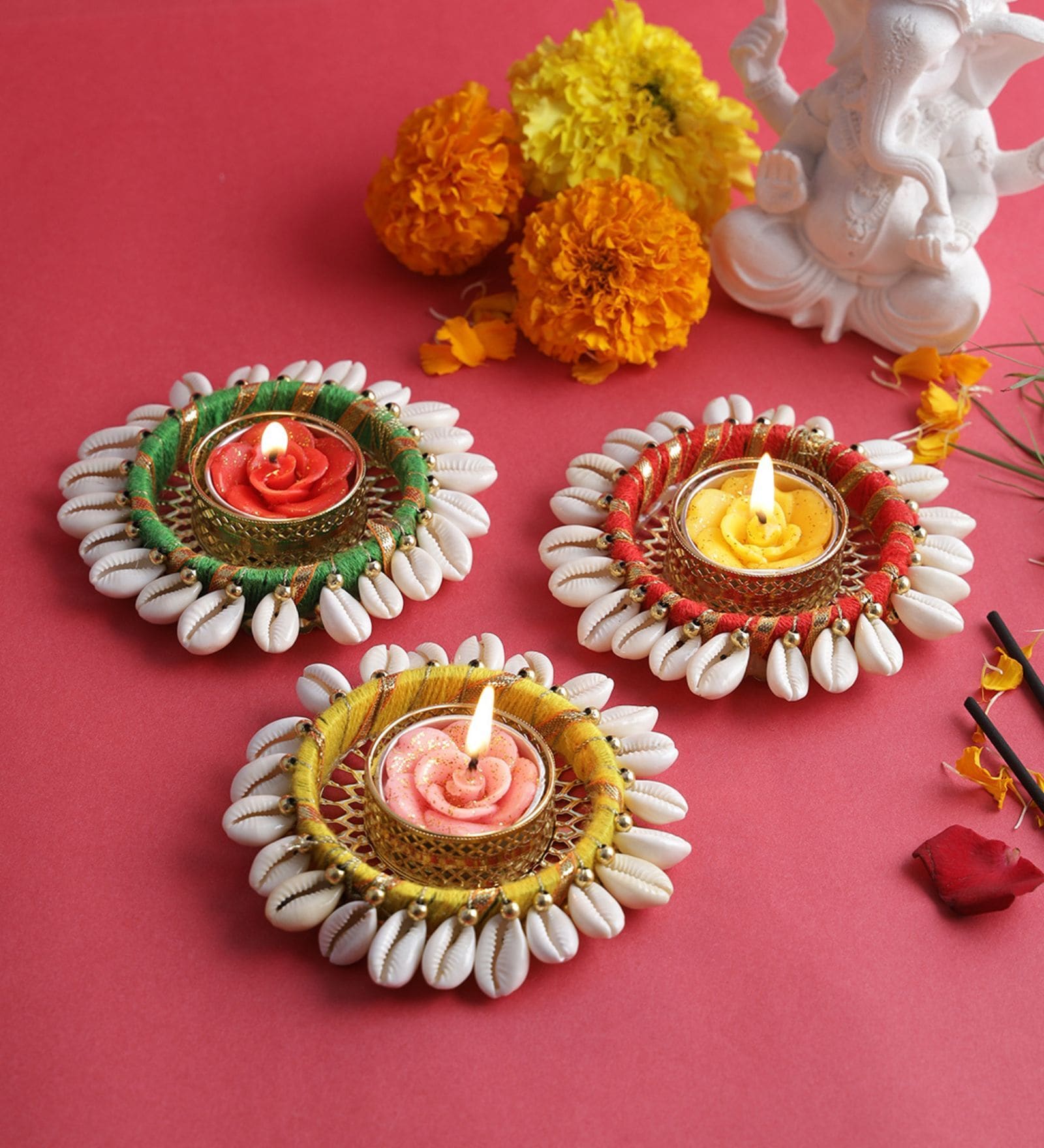 Multicolour Terracotta (Set of 3) Diyas