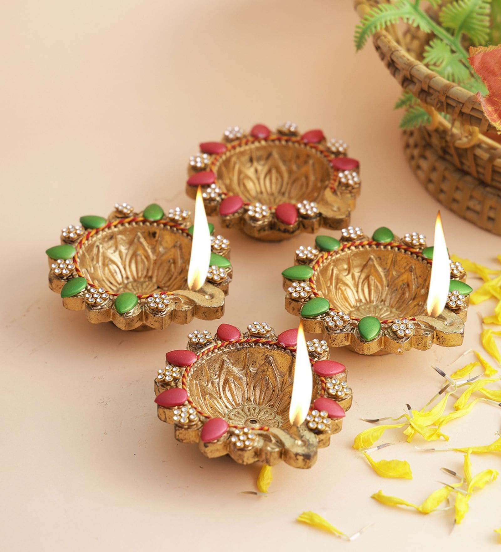 Multicolour Terracotta (Set of 4) Diyas
